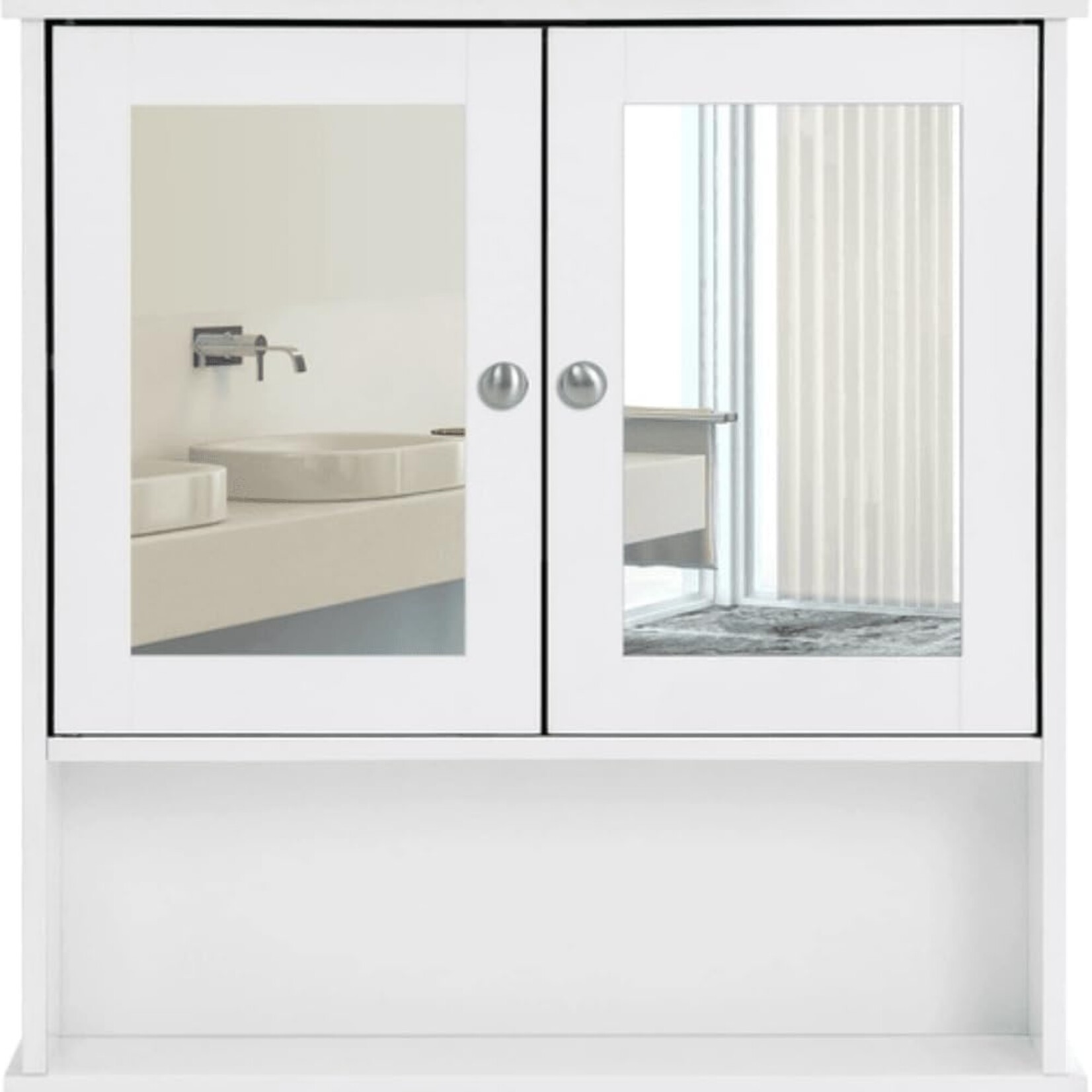 Parya Home - Mirror cabinet - Bathroom furniture - 2 Doors - 1 Shelf - Wood - White