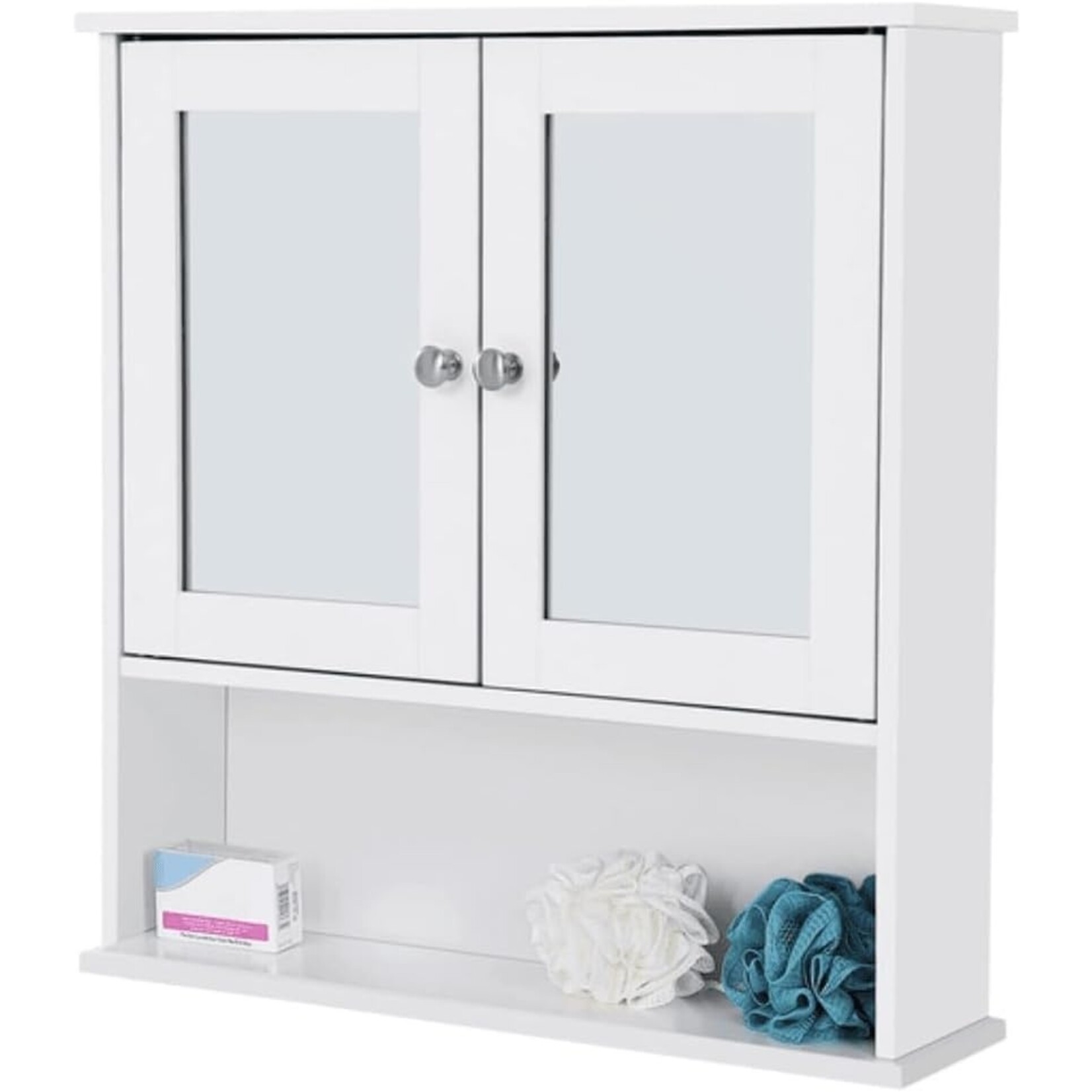Parya Home - Mirror cabinet - Bathroom furniture - 2 Doors - 1 Shelf - Wood - White