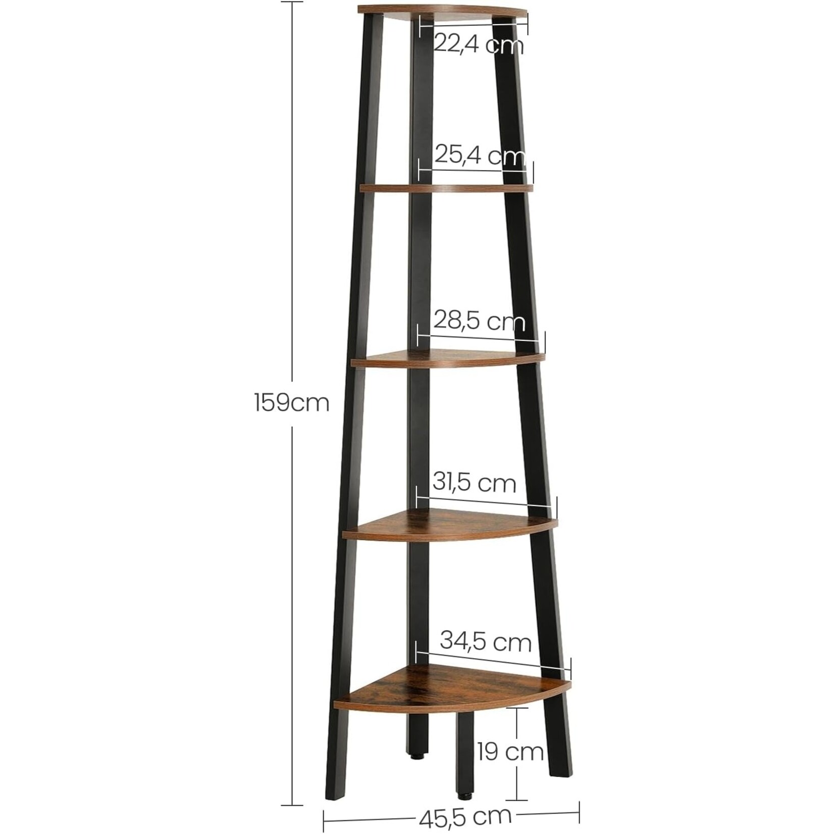 Bobbel Home Wooden Bookcase - 5 Shelves - Metal Frame - Vintage