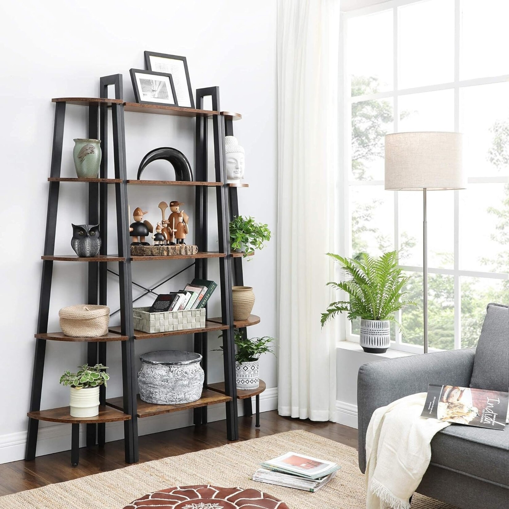 Bobbel Home Wooden Bookcase - 5 Shelves - Metal Frame - Vintage