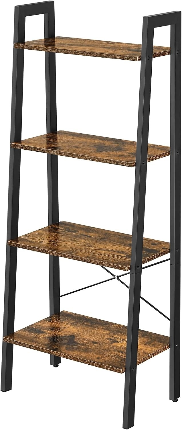 Bobbel Home - Boekenkast - 4 Niveaus - Stalen frame - Vintage - Zwart/Bruin