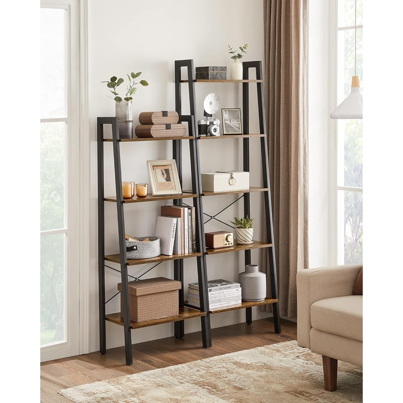 Bobbel Home Bobbel Home - Boekenkast - 4 Niveaus - Stalen frame - Vintage - Zwart/Bruin