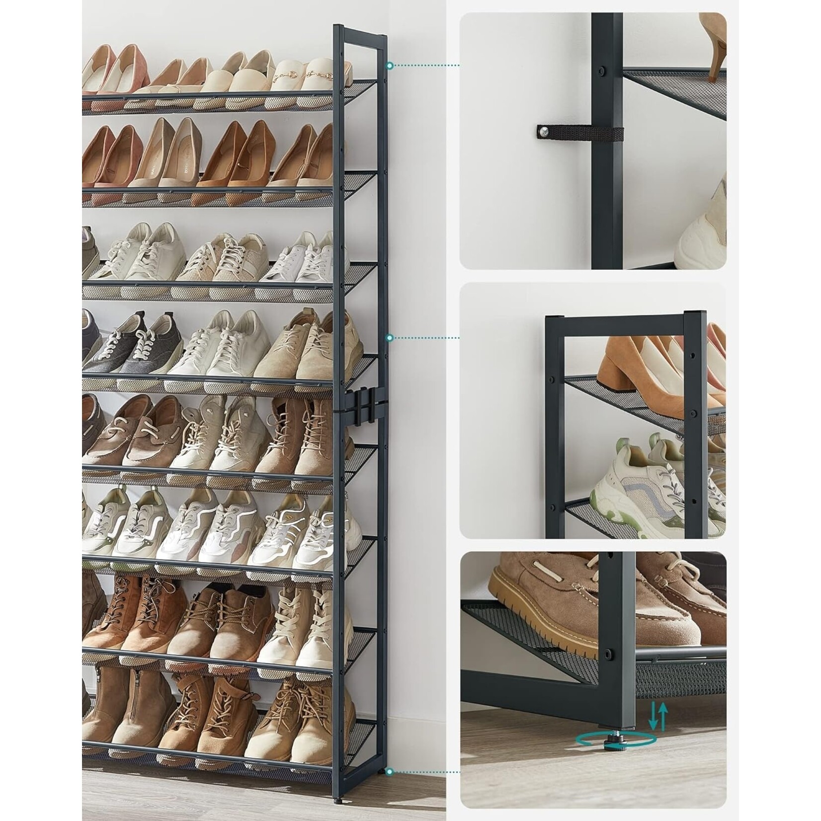 Bobbel Home Dok Home - Shoe rack - With 8 shelves - For 32 to 40 pairs of shoes - Gray