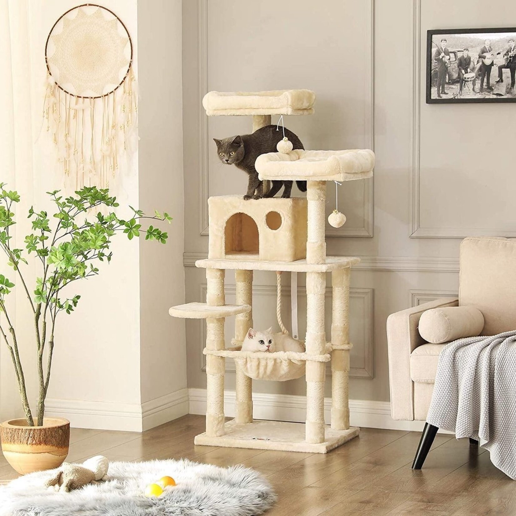 Bobbel Home Bobbel Home - cat tree - 143 cm - stable cat tree with cat house - Beige