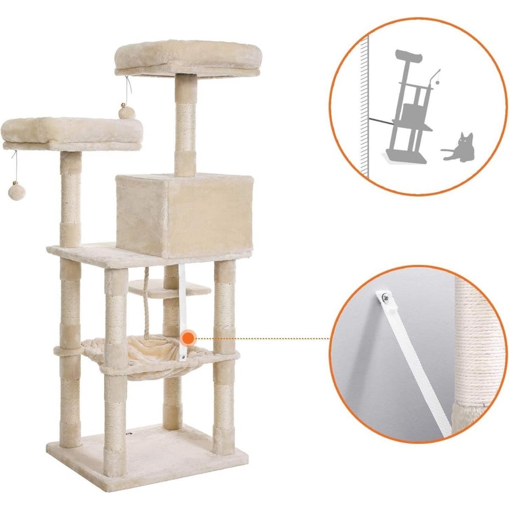 Bobbel Home Bobbel Home - cat tree - 143 cm - stable cat tree with cat house - Beige