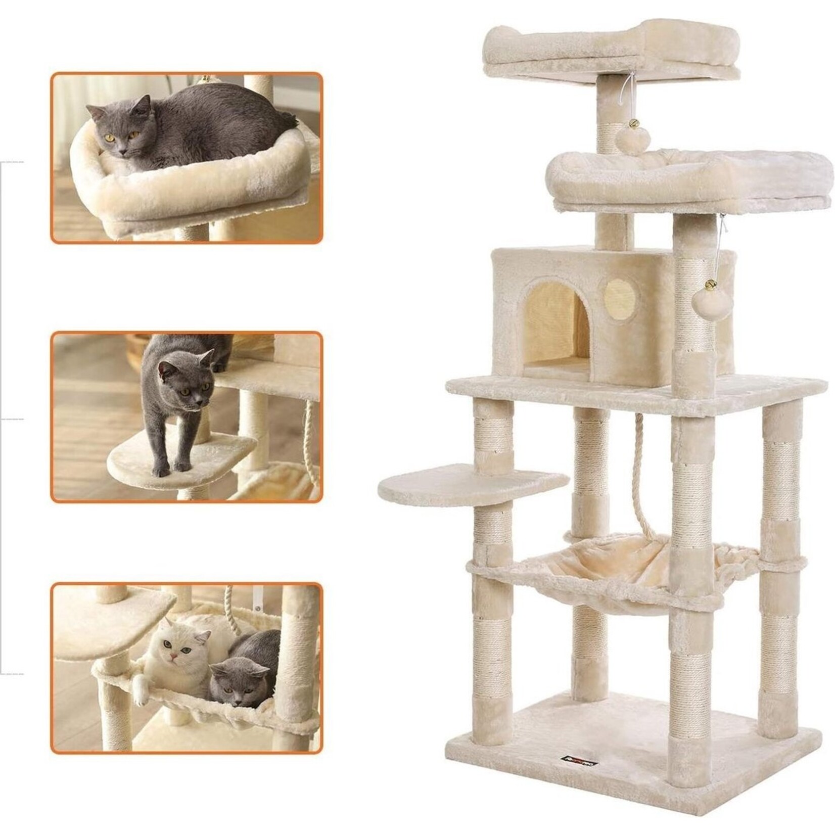 Bobbel Home Bobbel Home - krabpaal - 143 cm - stabiele krabpaal met kattenhuis - Beige