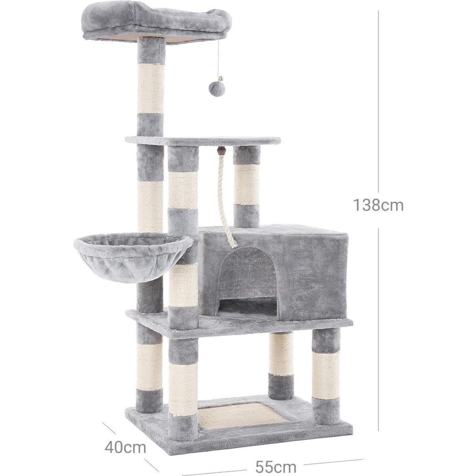 Bobbel Home Cat tree - With scratching post - With cave and beds - Light grey