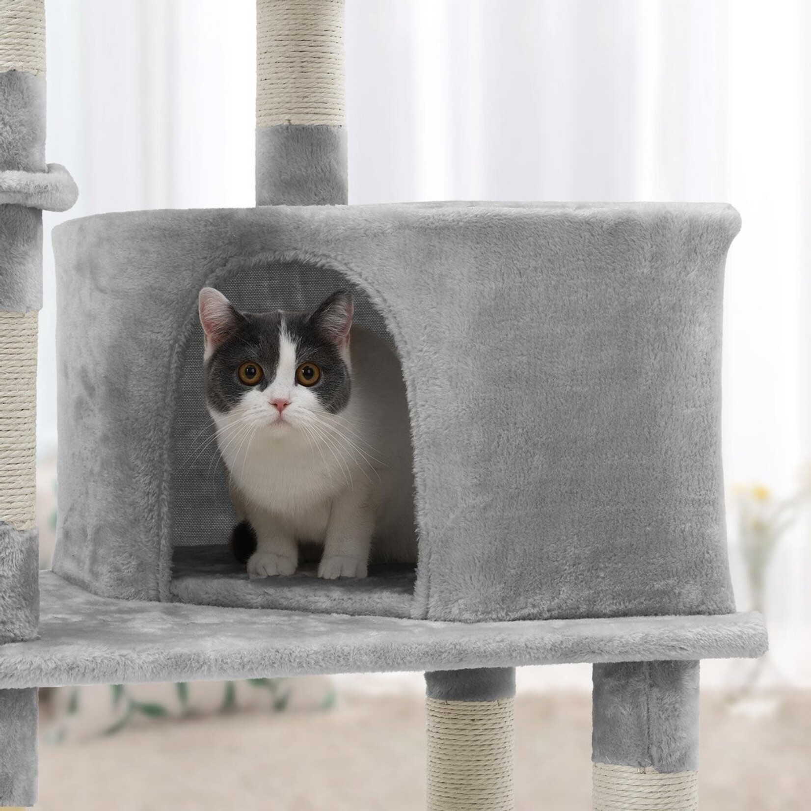 Bobbel Home Cat tree - With scratching post - With cave and beds - Light grey