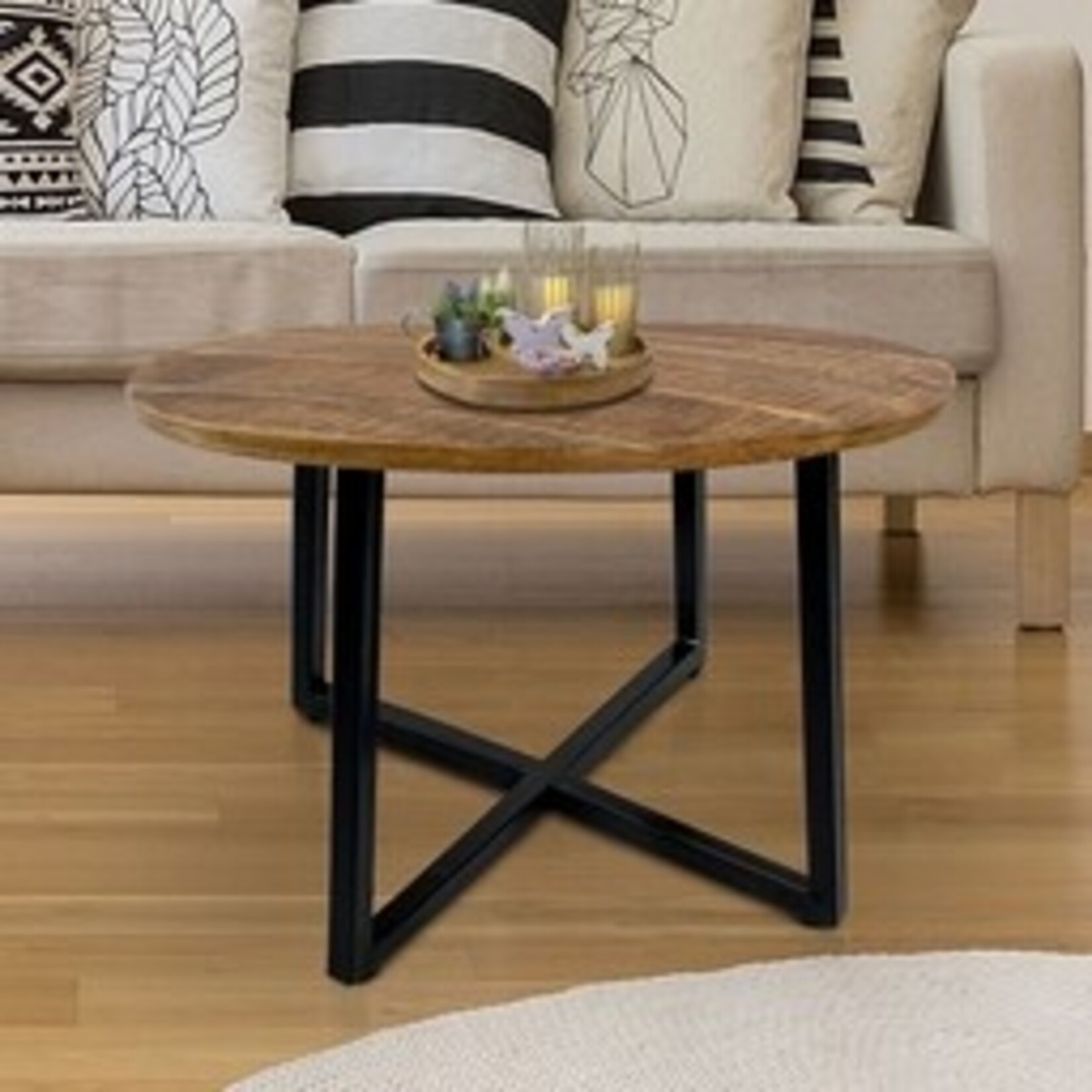 Parya Parya  - Coffee Table Round Side Table Cannes - 60 cm - Black - Metal Frame Wood