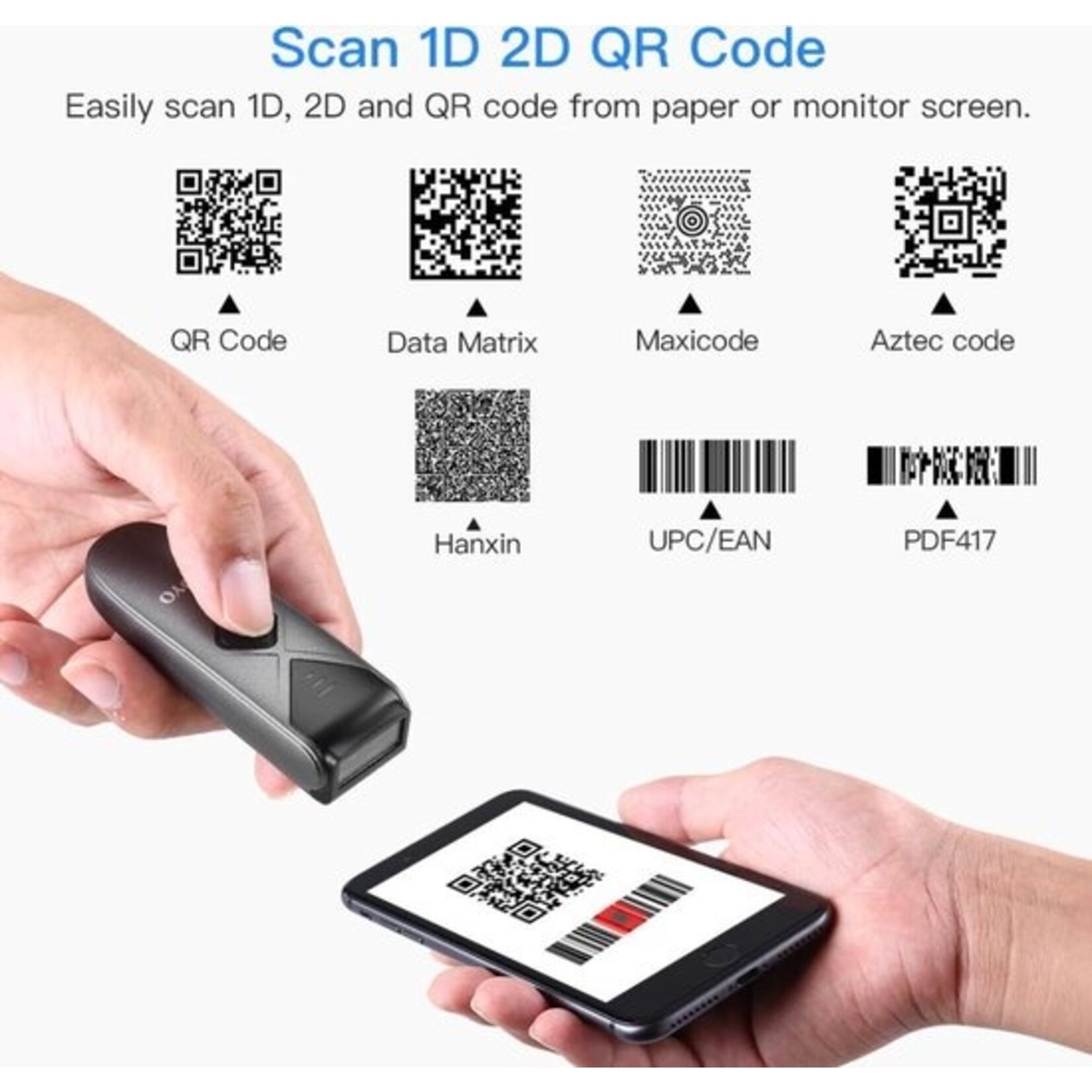 Parya Wireless Mini Barcode Scanner - EAN and QR codes - Bluetooth, 2.4G wireless and USB connection