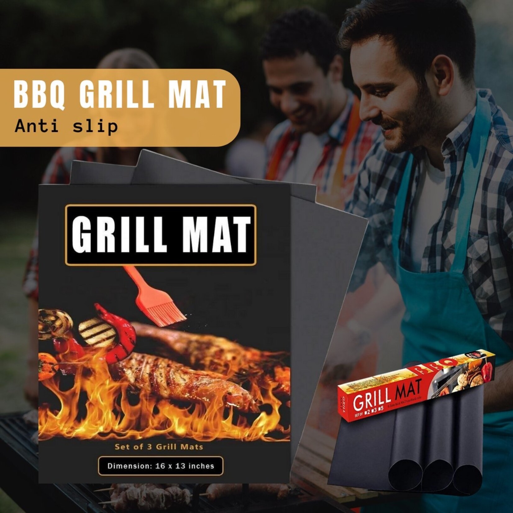 BBQ Baking mat - Set of 5 - Non-stick baking mat - Reusable - Black