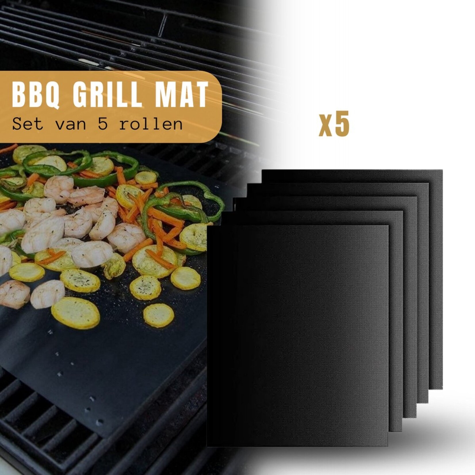 BBQ Baking mat - Set of 5 - Non-stick baking mat - Reusable - Black