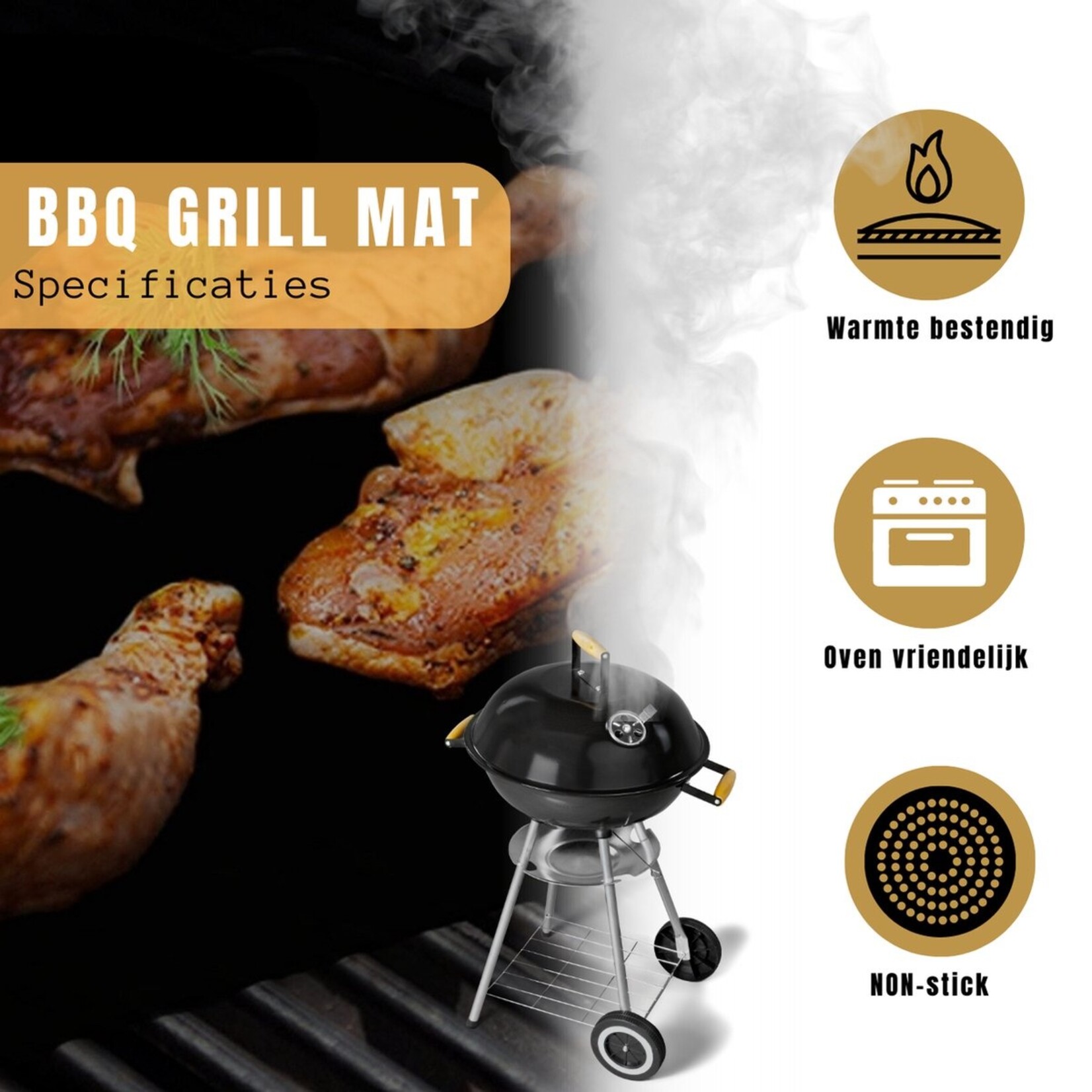 BBQ Baking mat - Set of 5 - Non-stick baking mat - Reusable - Black
