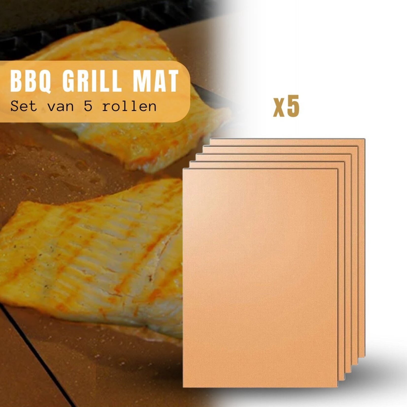 BBQ Bakmat - Set van 5 - Non-stick bakmat - Herbruikbaar - Koper