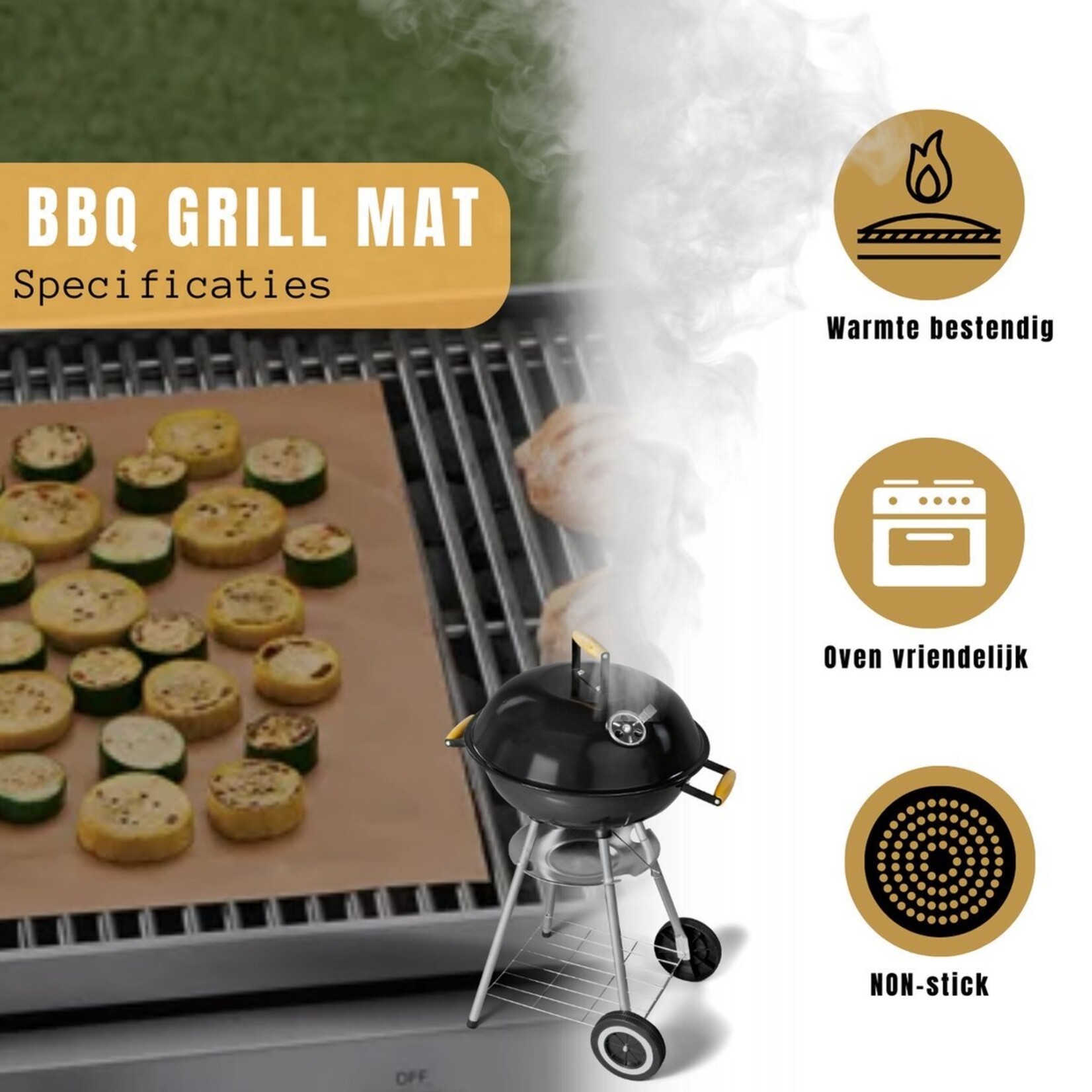 BBQ Baking mat - Set of 5 - Non-stick baking mat - Reusable - Copper