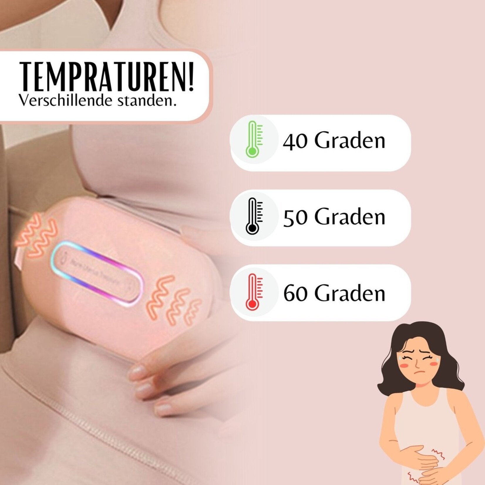 Massage Strap - Menstrual Pain Relief - Electric Jug - Pink