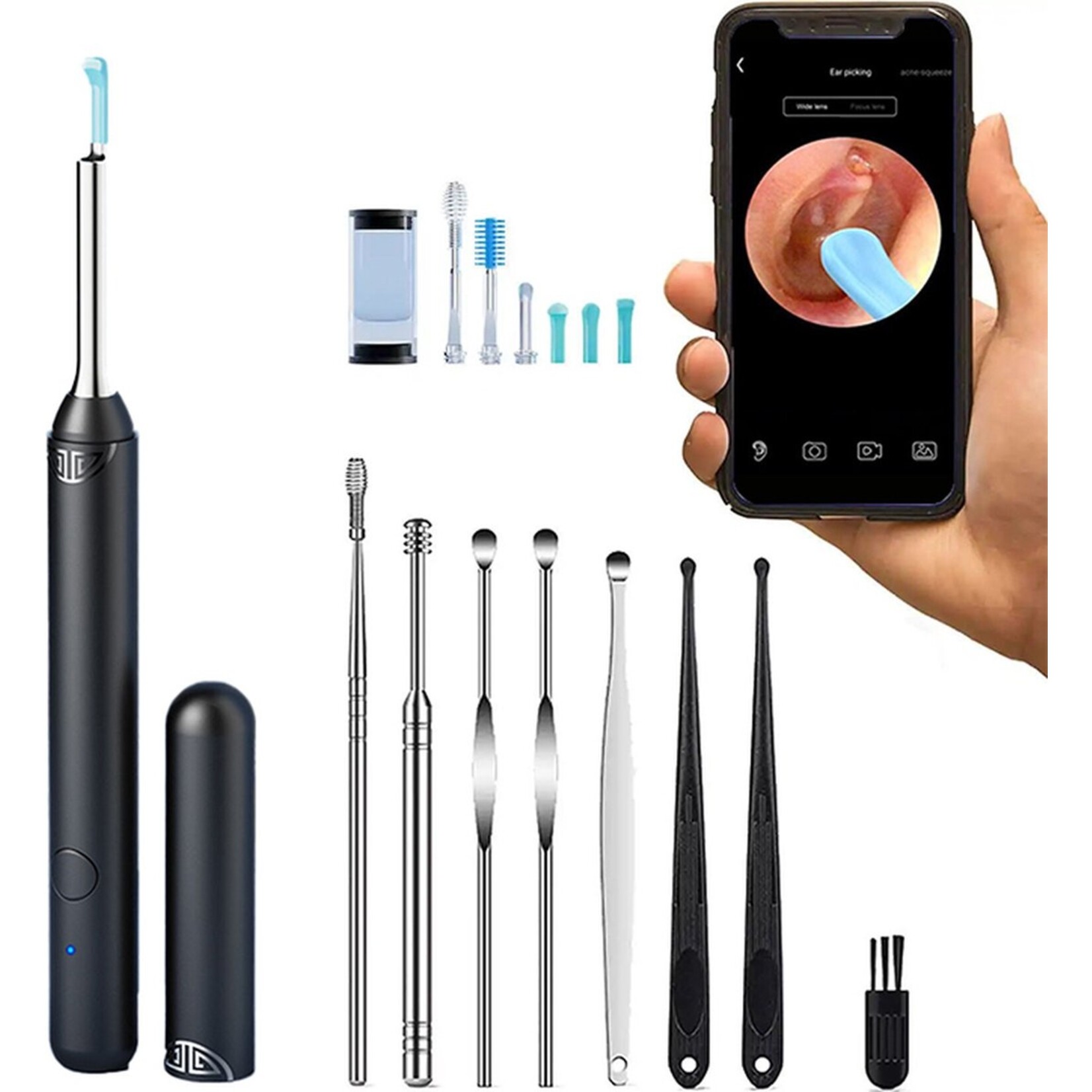 MHZ Earwax remover - With Camera - With HD Camera, Lamp & App - 1080P - Black