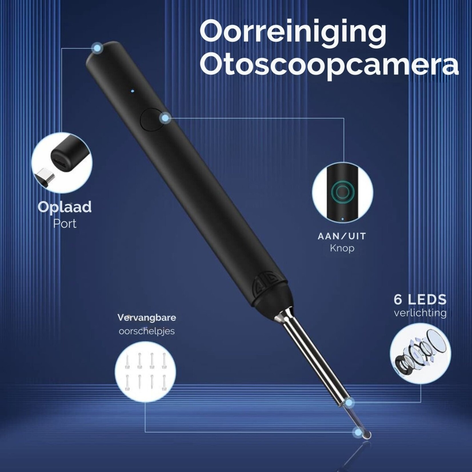 Oorsmeerverwijderaar - Met Camera - Met HD Camera, Lamp & App – 1080P - Zwart