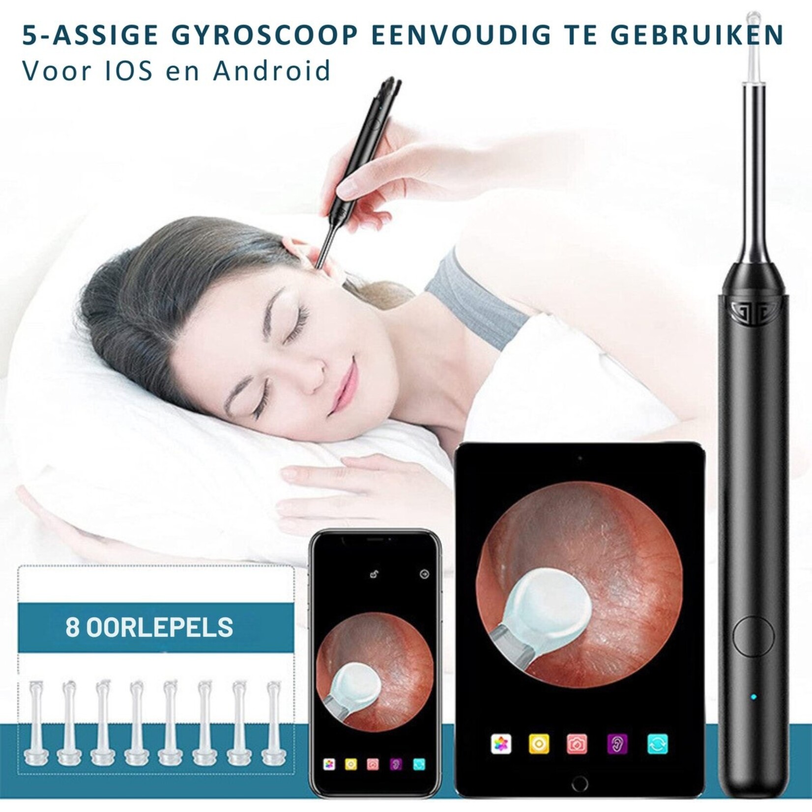 Oorsmeerverwijderaar - Met Camera - Met HD Camera, Lamp & App – 1080P - Zwart