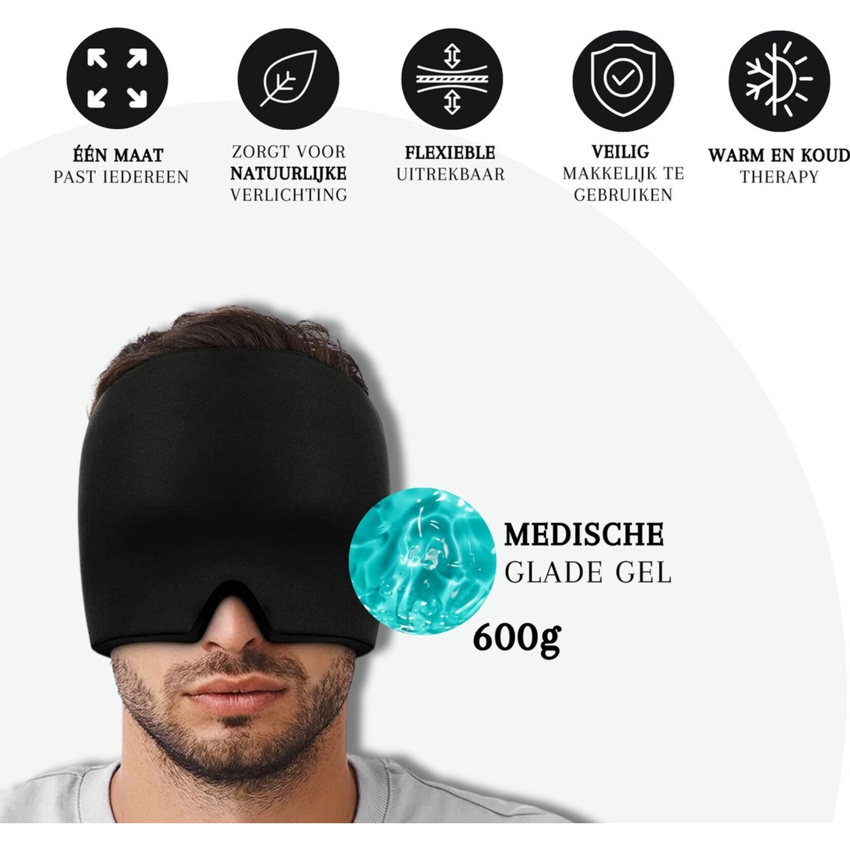 MHZ Migraine mask - Icepack - Heat and cold therapy - Black