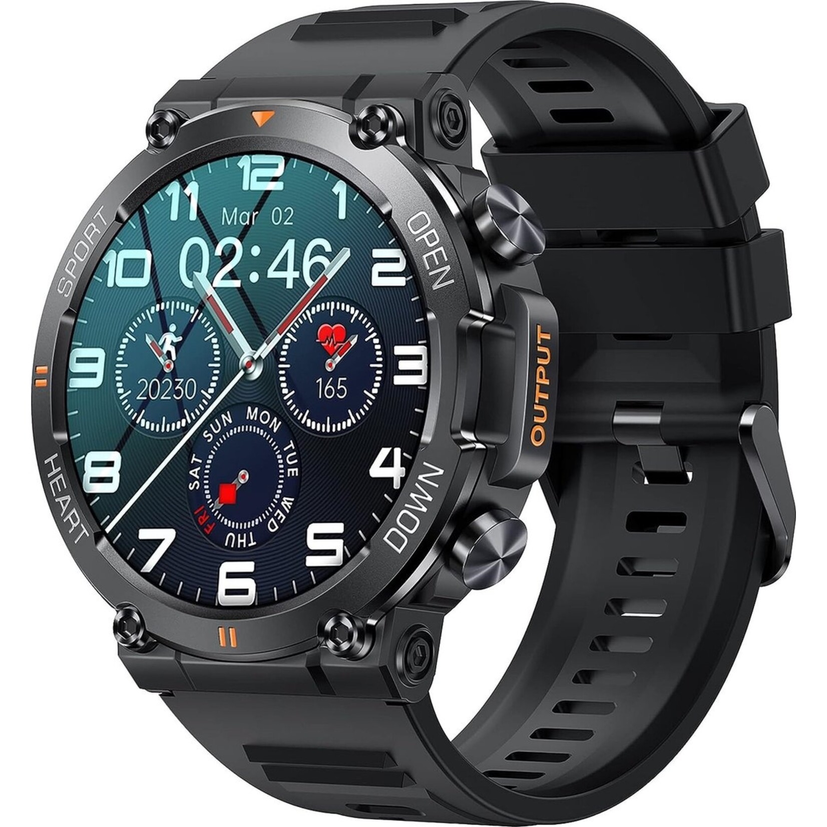 Parya Parya - Unbreakable - Indestructible Smartwatch - 47mm - Voor Dames en Heren - Stappenteller - Hartslagmeter - IOS en Android - Zwart