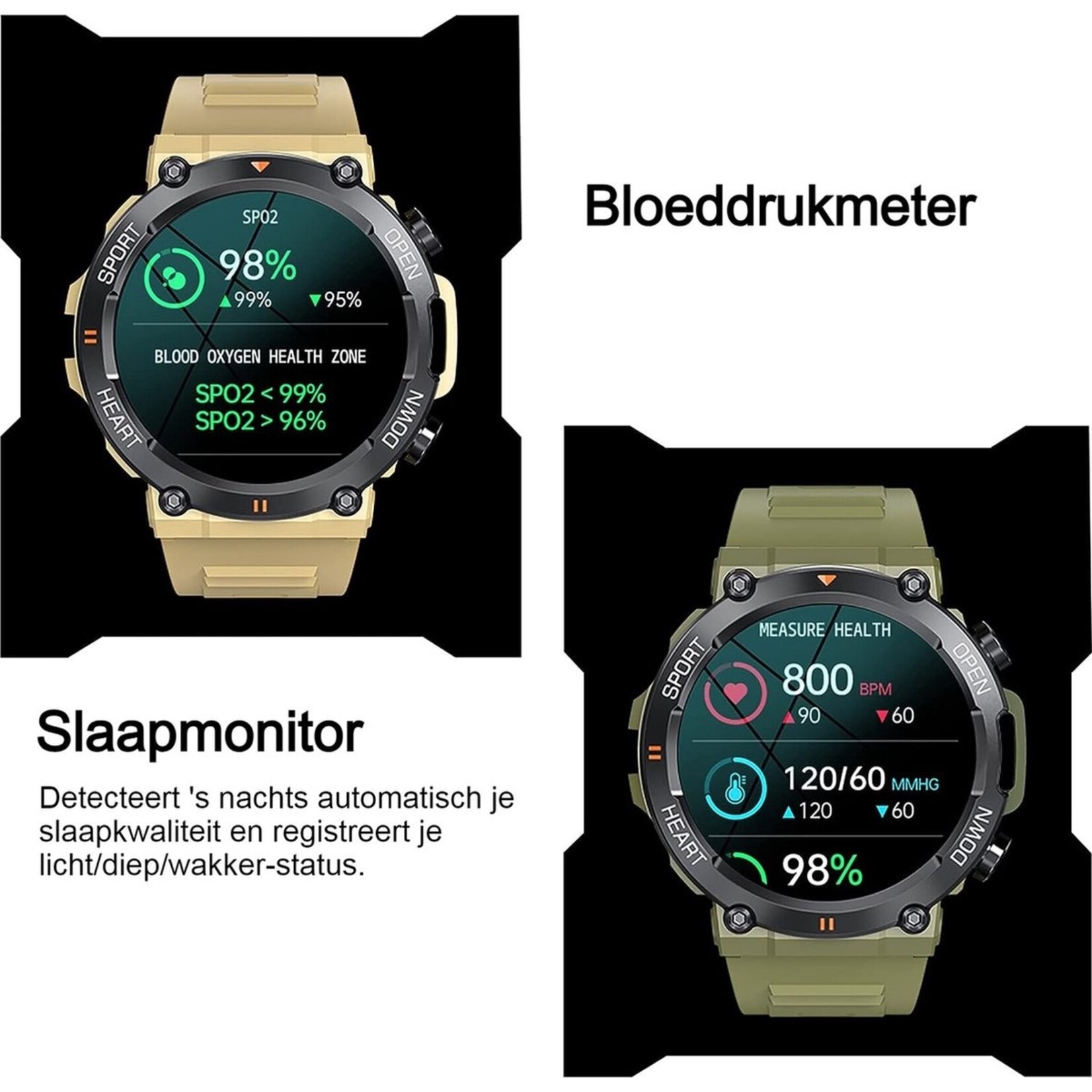 Parya Parya - Unbreakable - Indestructible Smartwatch - 47mm - Voor Dames en Heren - Stappenteller - Hartslagmeter - IOS en Android - Zwart