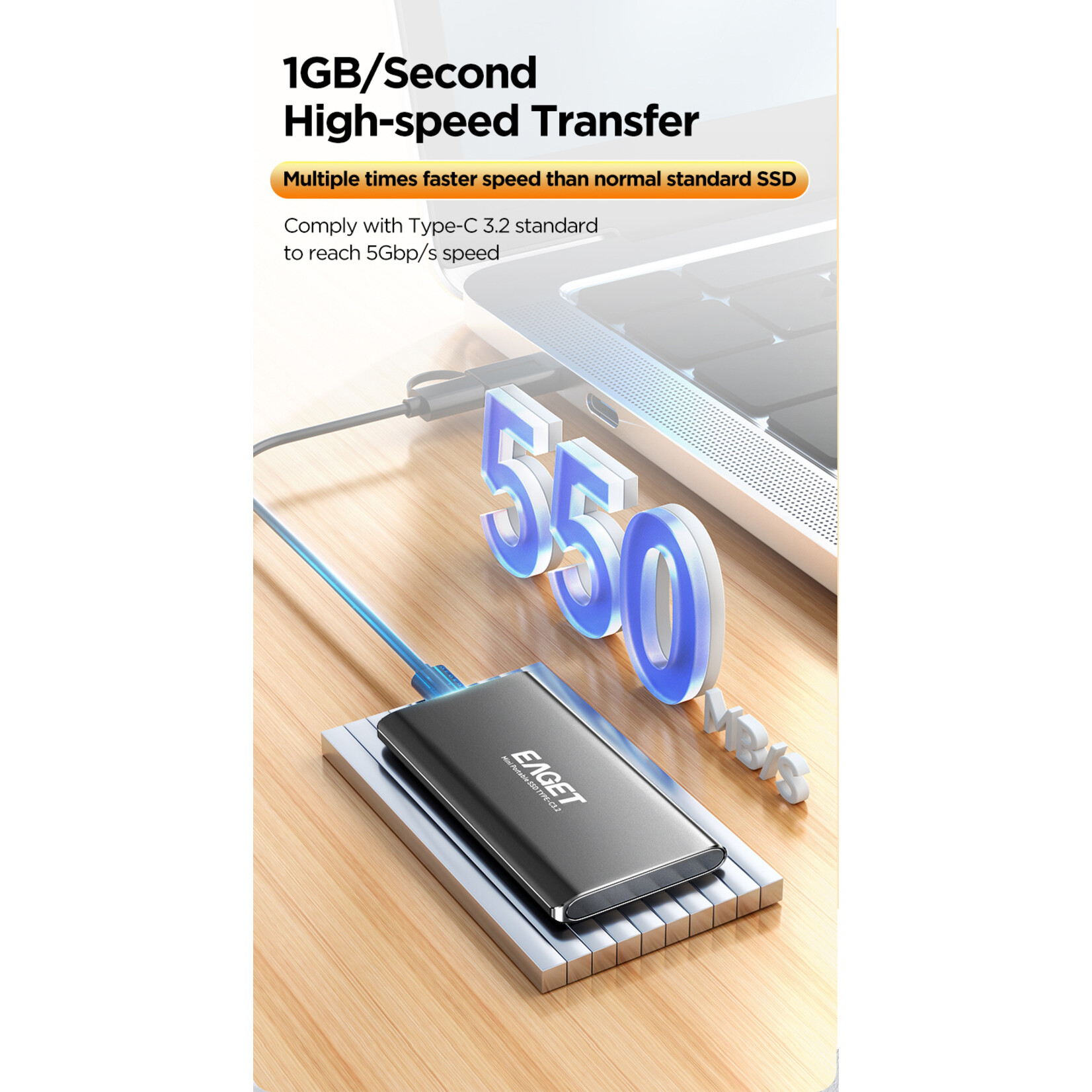 Dutch Wanted Dutch Wanted M1 Space Portable SSD External Hard Drive - 1000GB of Solid State Storage - Plug and play - Portable storage - Storage external PC or laptop - USB 3.2 - Hard drive expansion