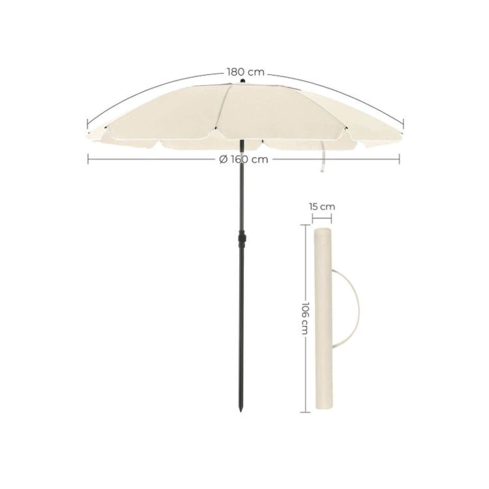 Parya Garden Parya Garden - Strandparasol,  160 cm - UPF 50+ - Blauw