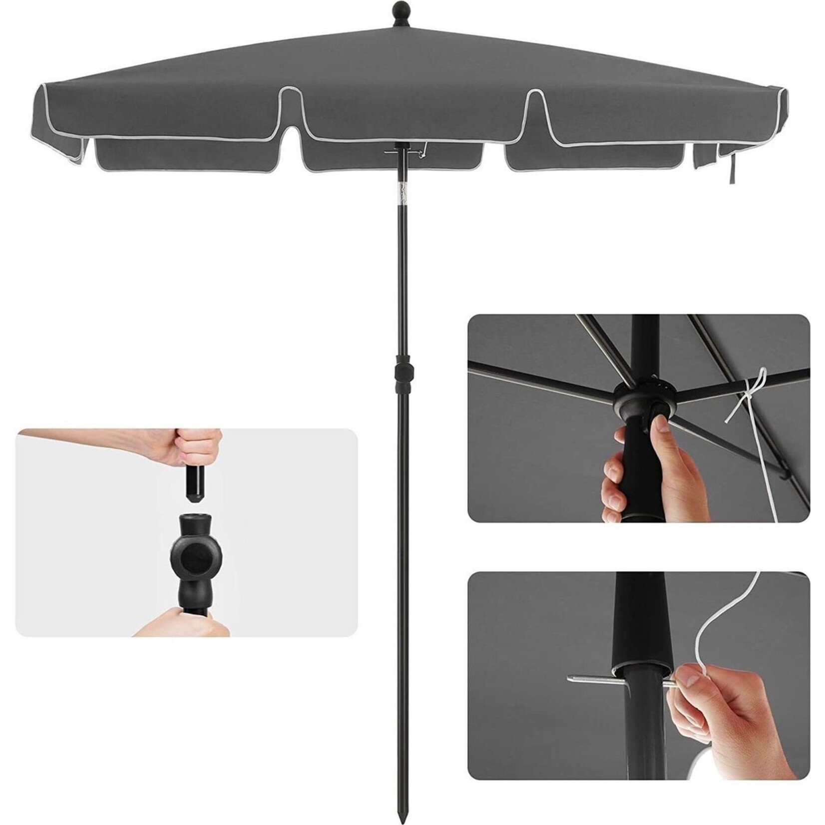 Balkonparasol - Rechthoekig - Kantelbaar - Grijs - 180 x 125 cm