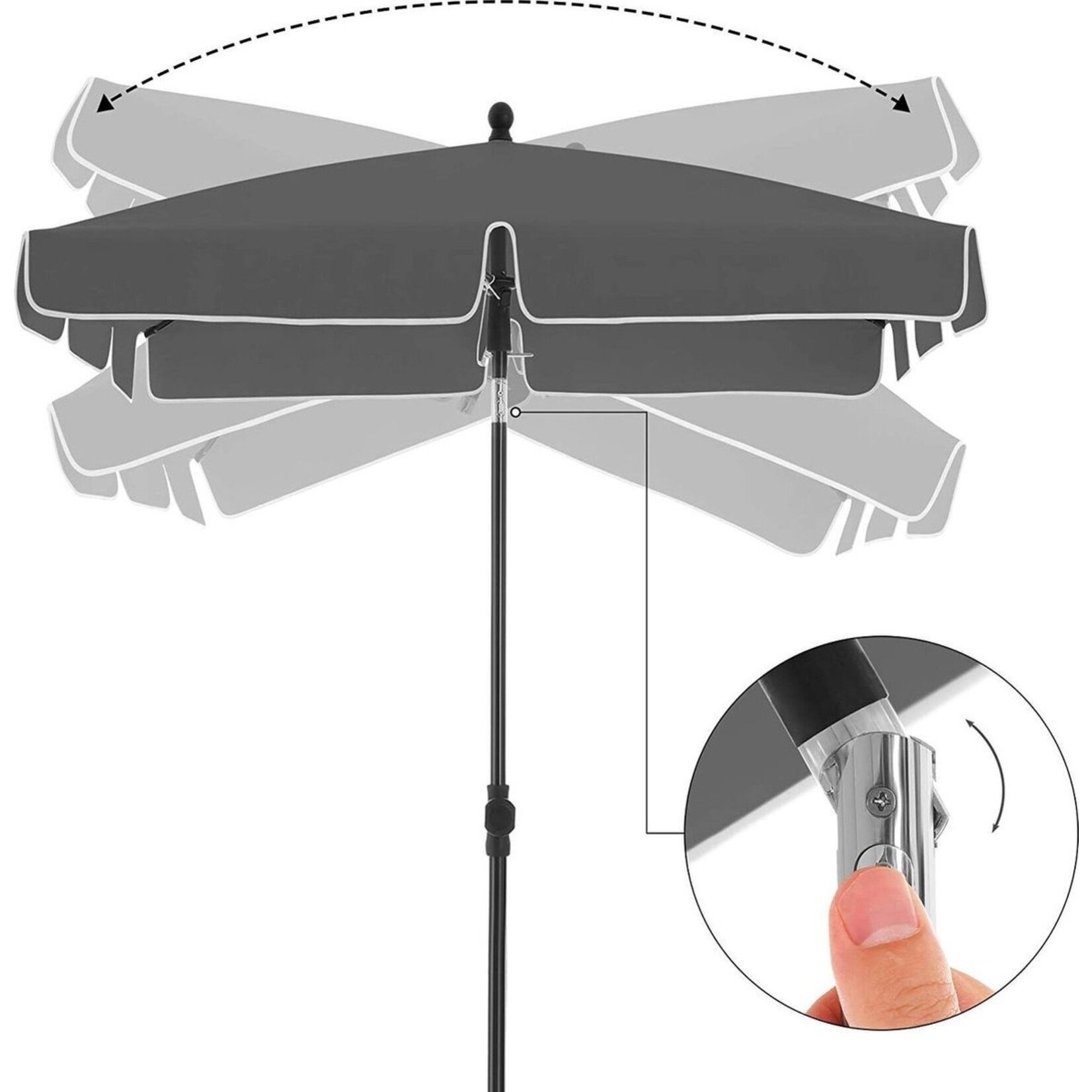 Balkonparasol - Rechthoekig - Kantelbaar - Grijs - 180 x 125 cm