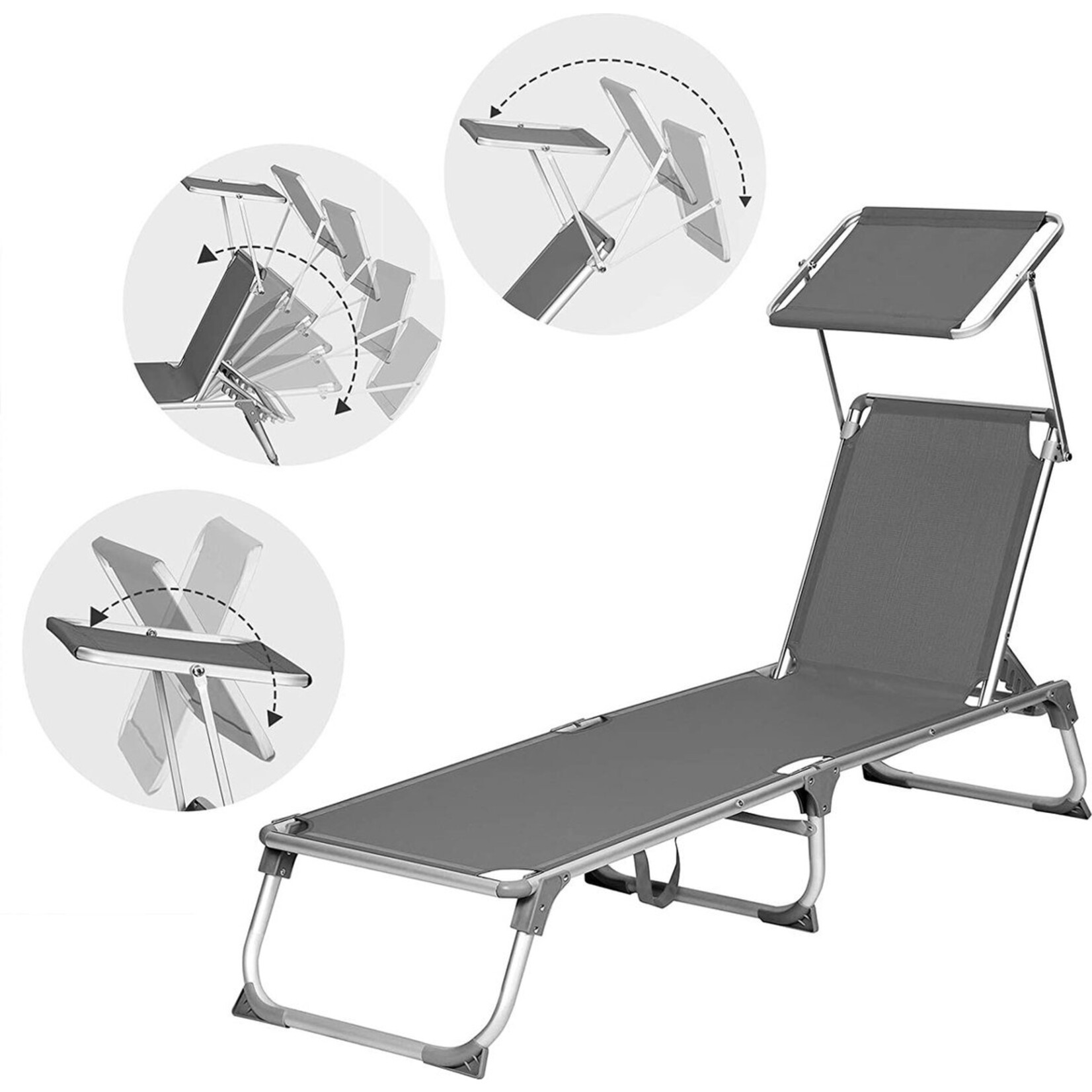 Lounger - folding - 55 x 193 x 31 cm - Gray