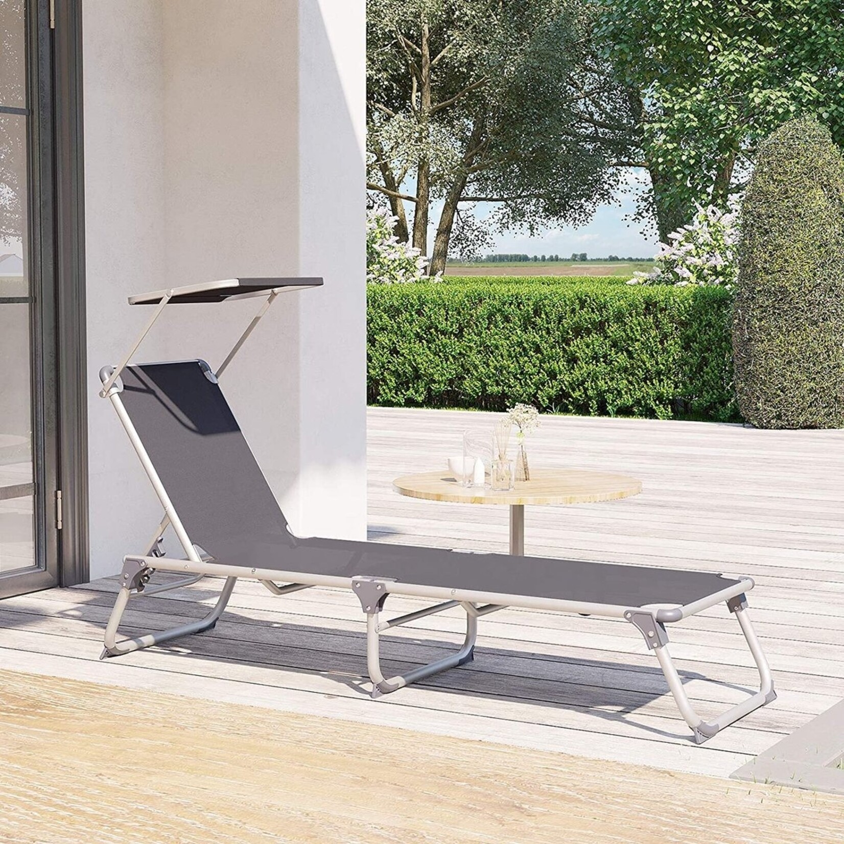 Lounger - folding - 55 x 193 x 31 cm - Gray