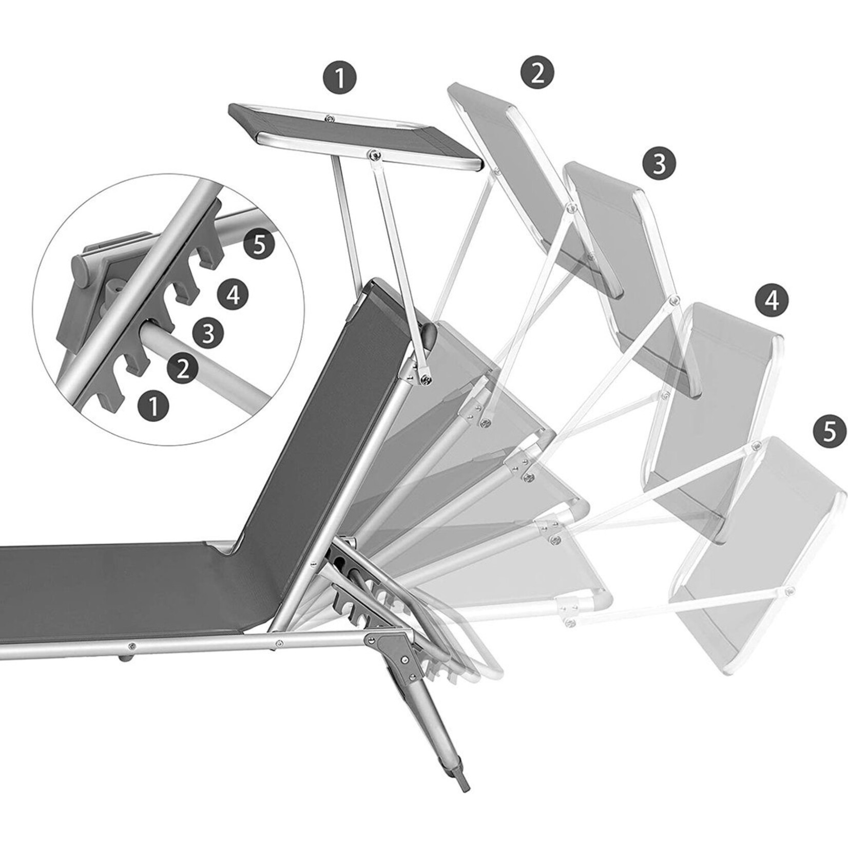 Bobbel Home Adjustable Lounge Chair Luxury Folding Garden Lounger with Headrest, Gray