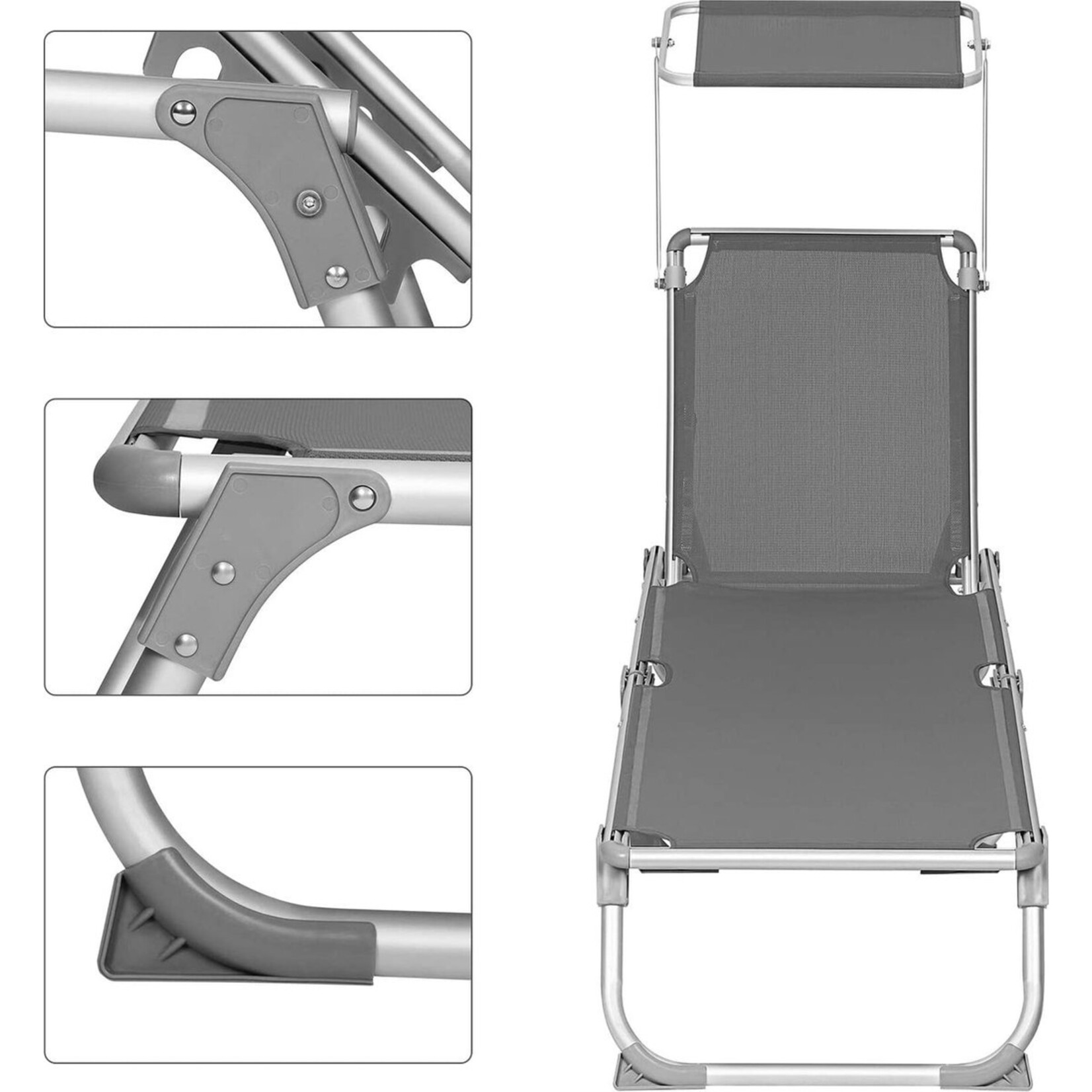 Bobbel Home Adjustable Lounge Chair Luxury Folding Garden Lounger with Headrest, Gray
