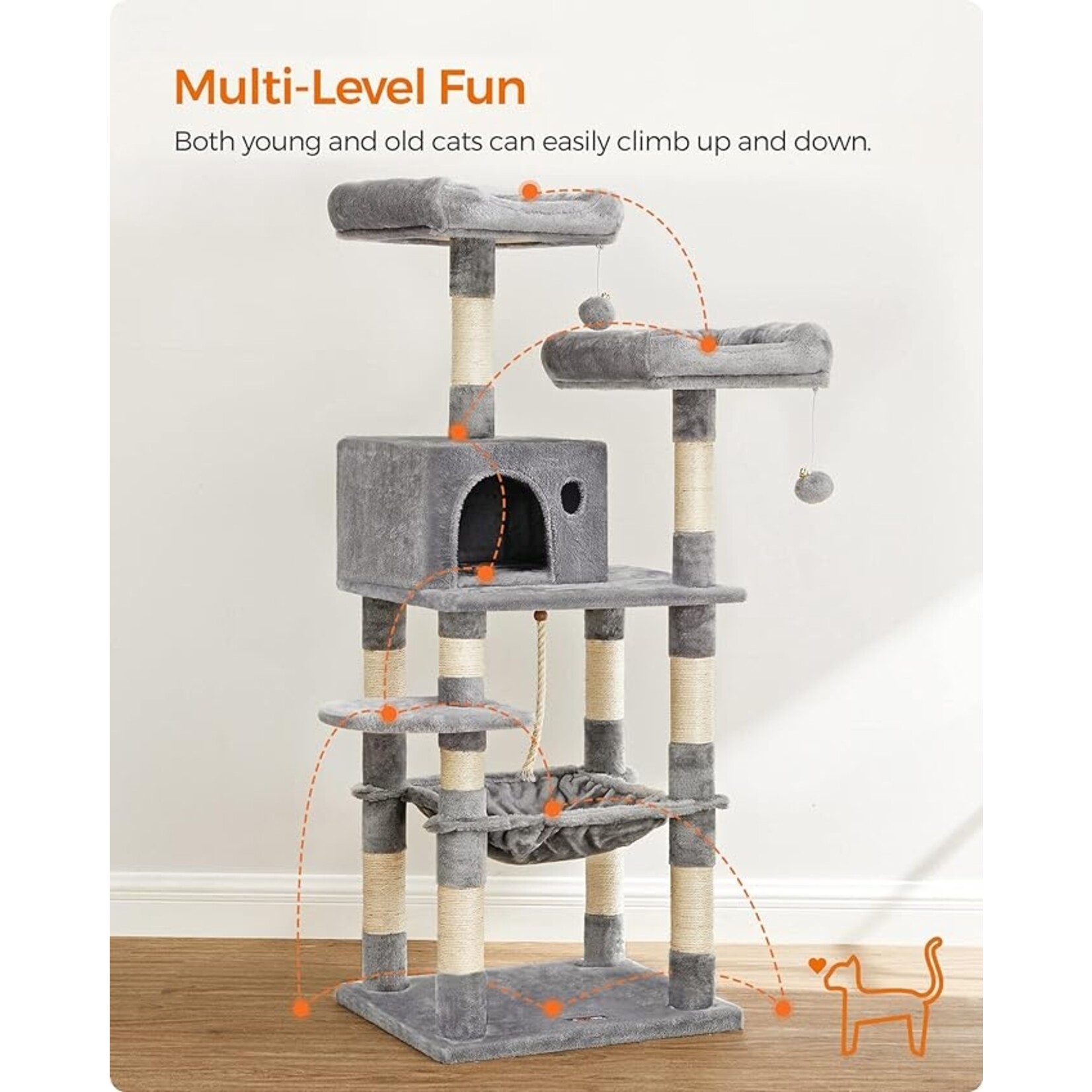 Bobbel Home Bobbel Home - cat tree - 143 cm - stable cat tree with cat house - Light gray