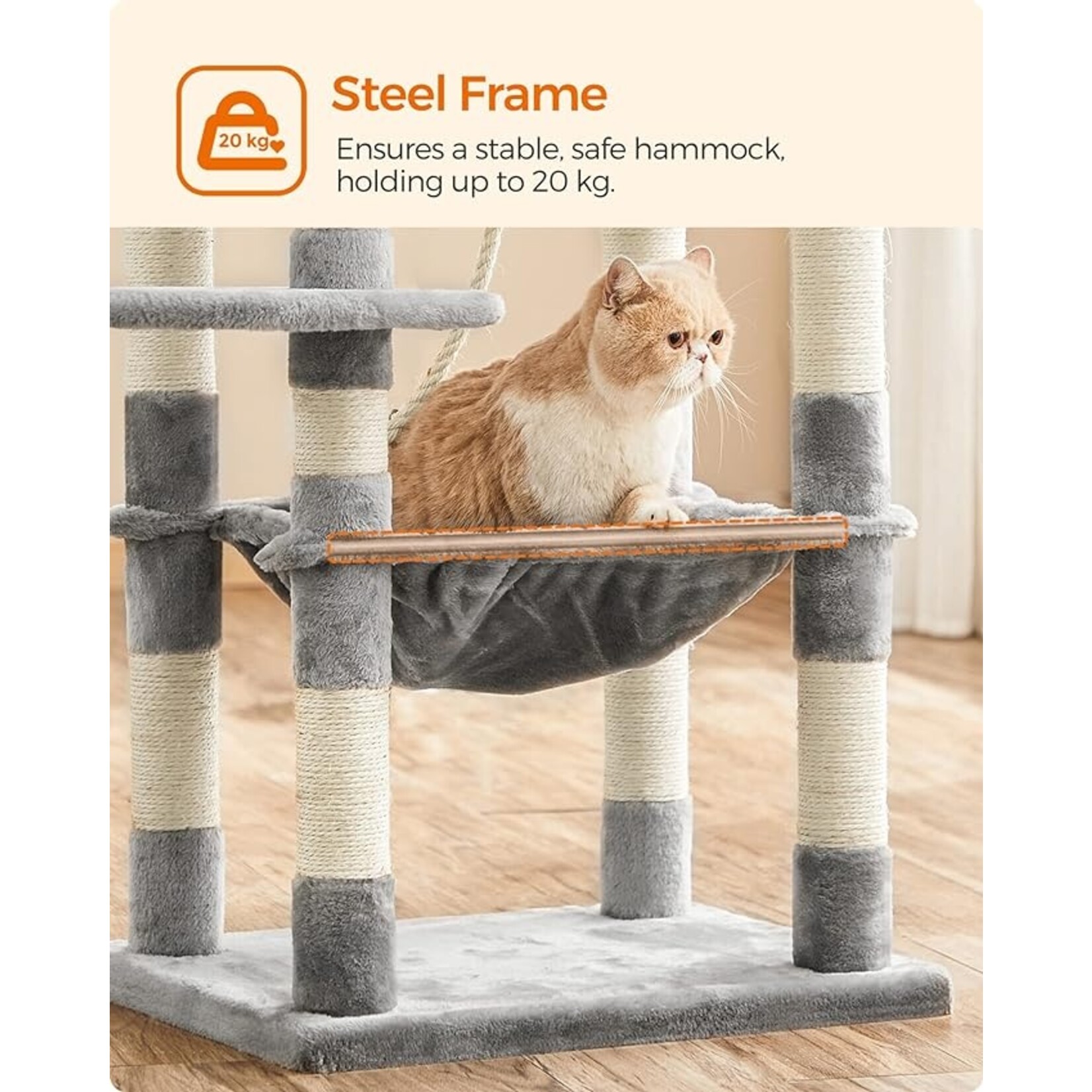 Bobbel Home Bobbel Home - cat tree - 143 cm - stable cat tree with cat house - Light gray