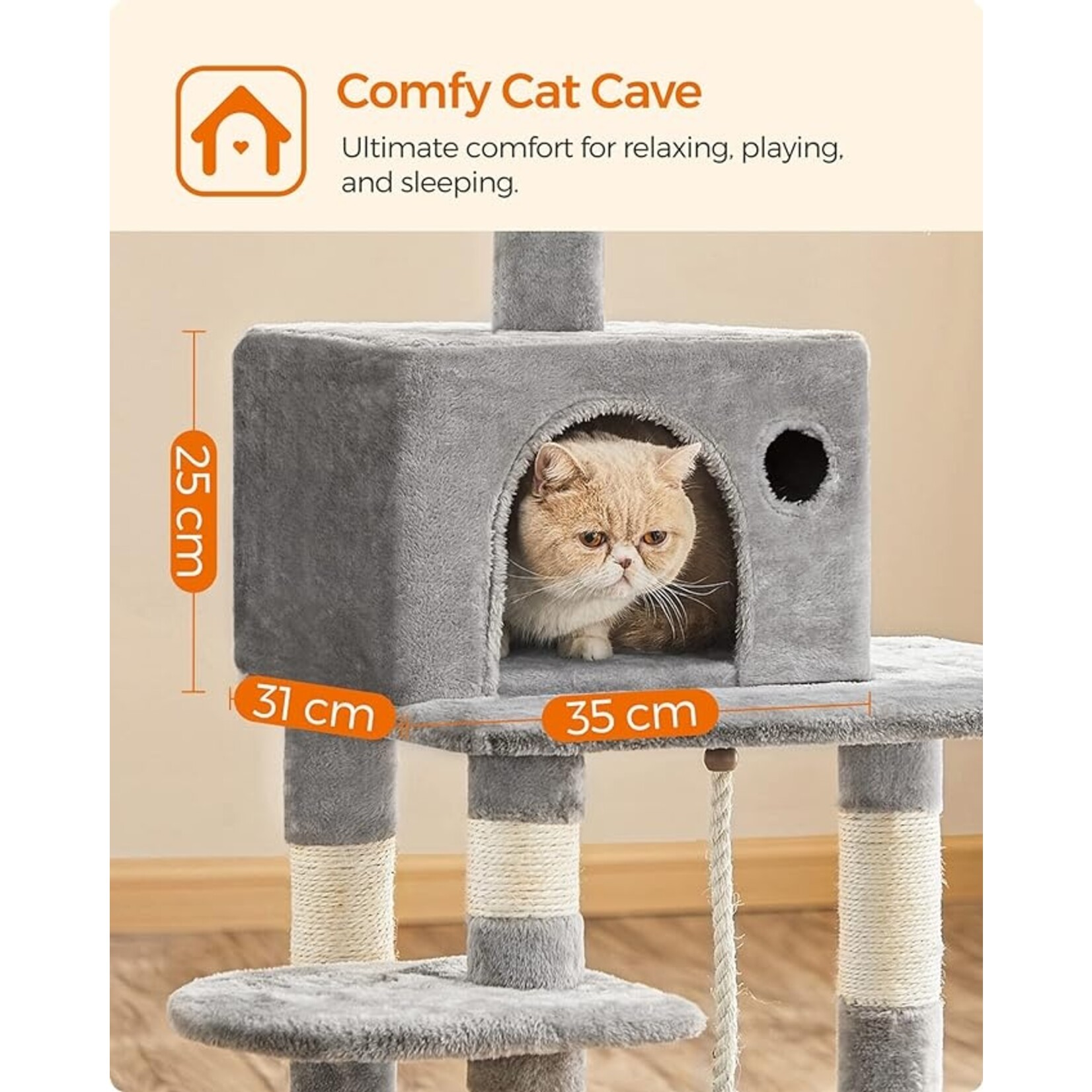 Bobbel Home Bobbel Home - cat tree - 143 cm - stable cat tree with cat house - Light gray