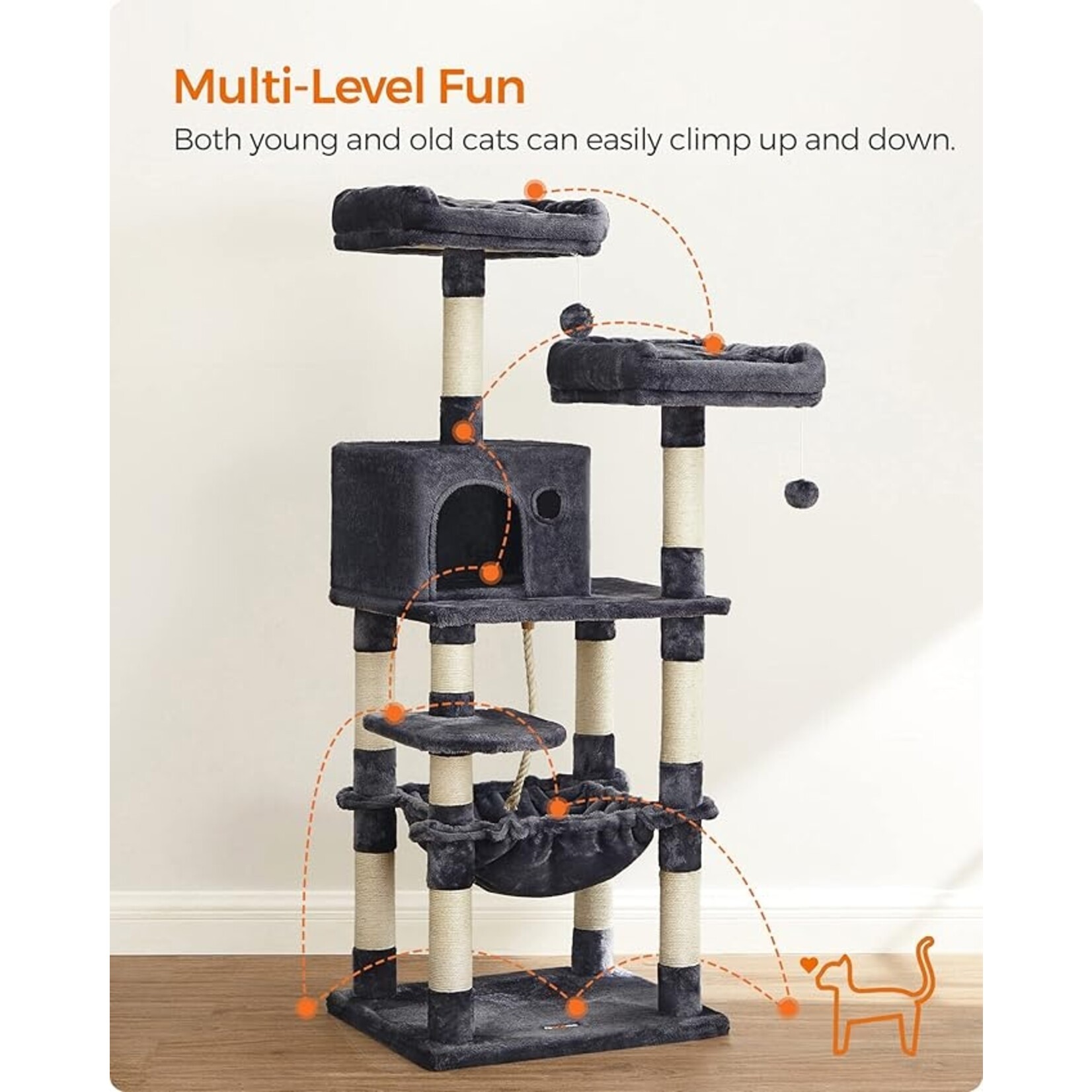 Bobbel Home Bobbel Home - cat tree - 143 cm - stable cat tree with cat house - smoke gray