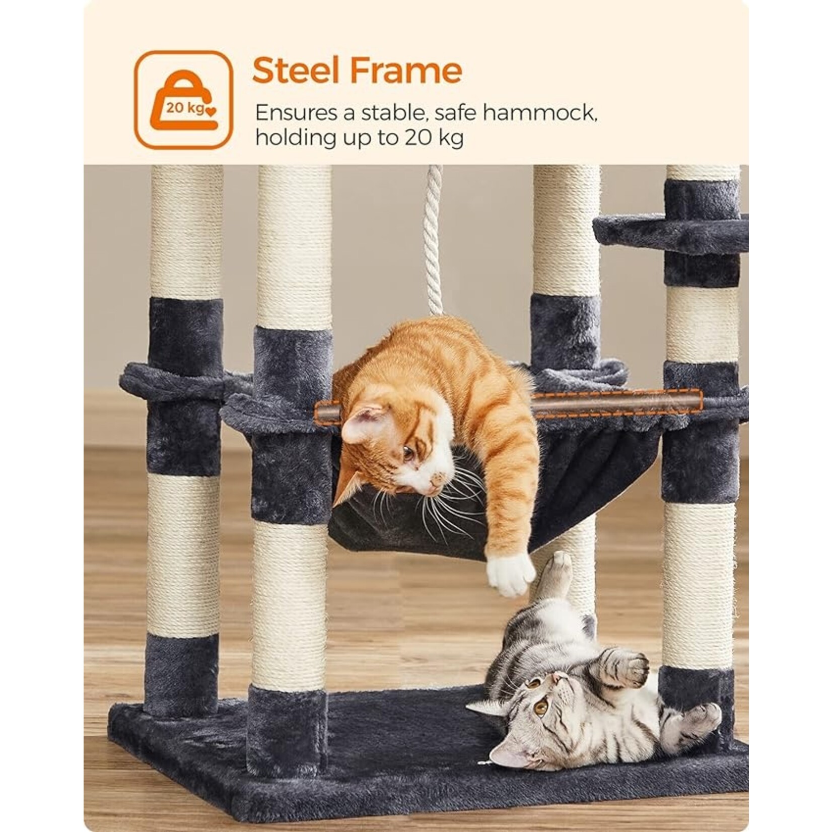 Bobbel Home Bobbel Home - cat tree - 143 cm - stable cat tree with cat house - smoke gray