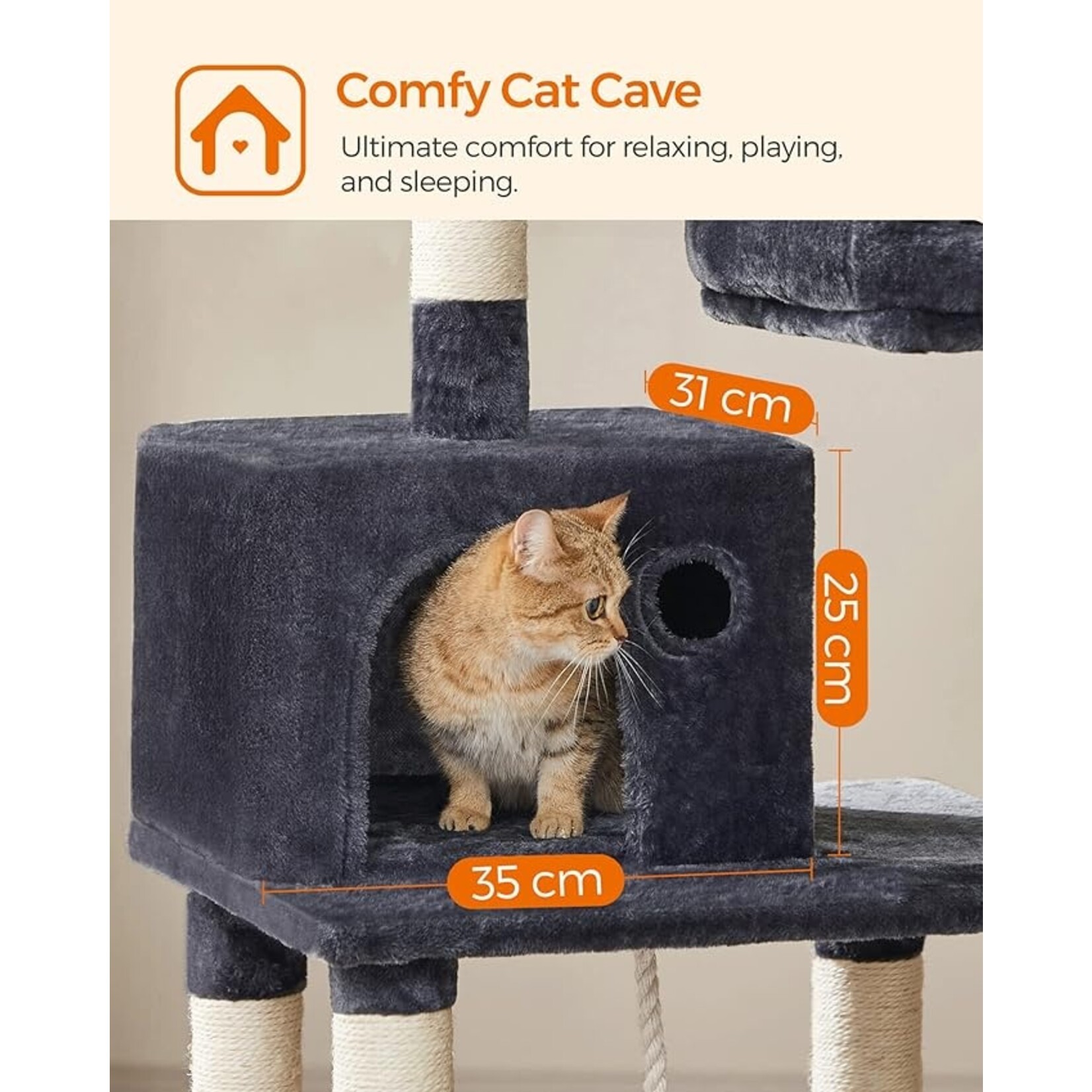 Bobbel Home Bobbel Home - cat tree - 143 cm - stable cat tree with cat house - smoke gray