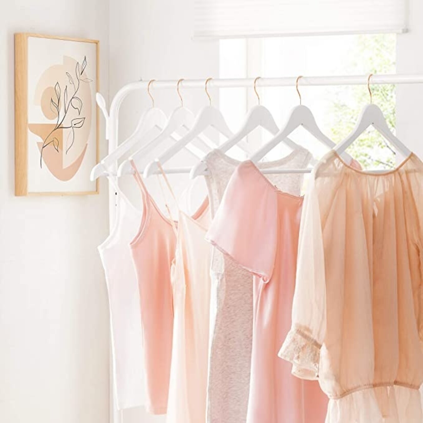 Set van 20 Massief Houten Hangers Wit / Rose Goud