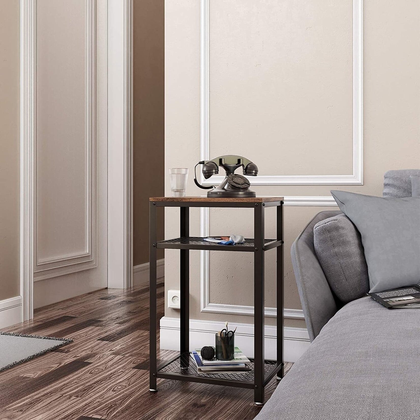 Parya Home - Bijzettafel - Metaal/Hout - Donkerbruin