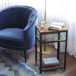 Parya Home Parya Home - Rectangular Side Table - Includes 2 Grid Shelves - Metal Frame - Vintage - Dark Brown