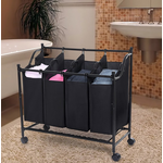 Parya Home Laundry sorter -Washing basket on wheels with 4 sorting compartments - 140L