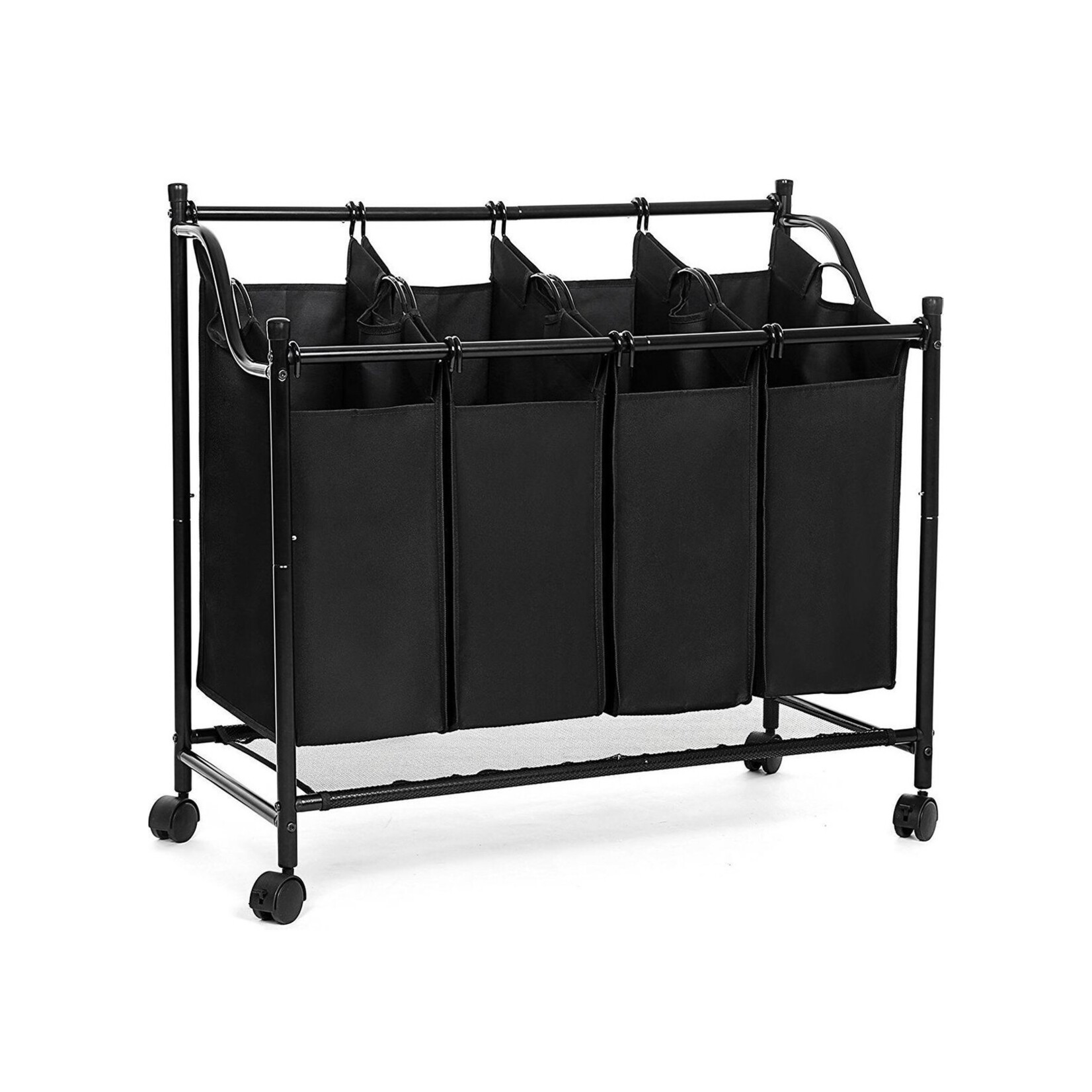 XL Laundry Sorter with 4 Laundry Bags | Laundry Basket On Wheels | Mobile Laundry Basket with 4 Removable Laundry Bags | Large Laundry Sorting Basket | Dim. 87.5 x 38.5 x 81 Cm. | Color: BLACK