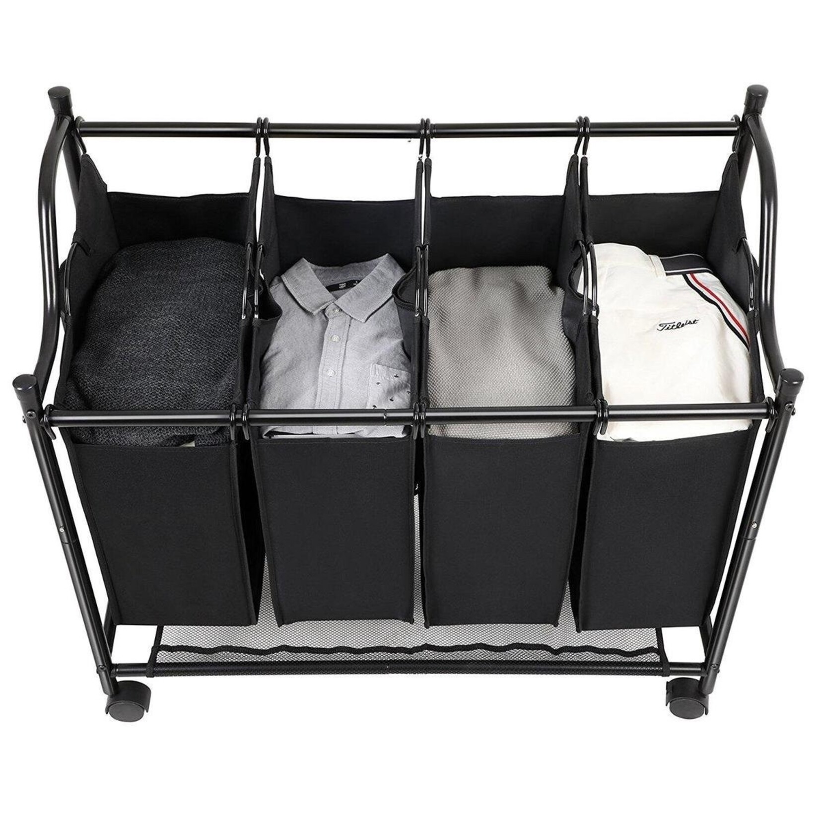 XL Laundry Sorter with 4 Laundry Bags | Laundry Basket On Wheels | Mobile Laundry Basket with 4 Removable Laundry Bags | Large Laundry Sorting Basket | Dim. 87.5 x 38.5 x 81 Cm. | Color: BLACK