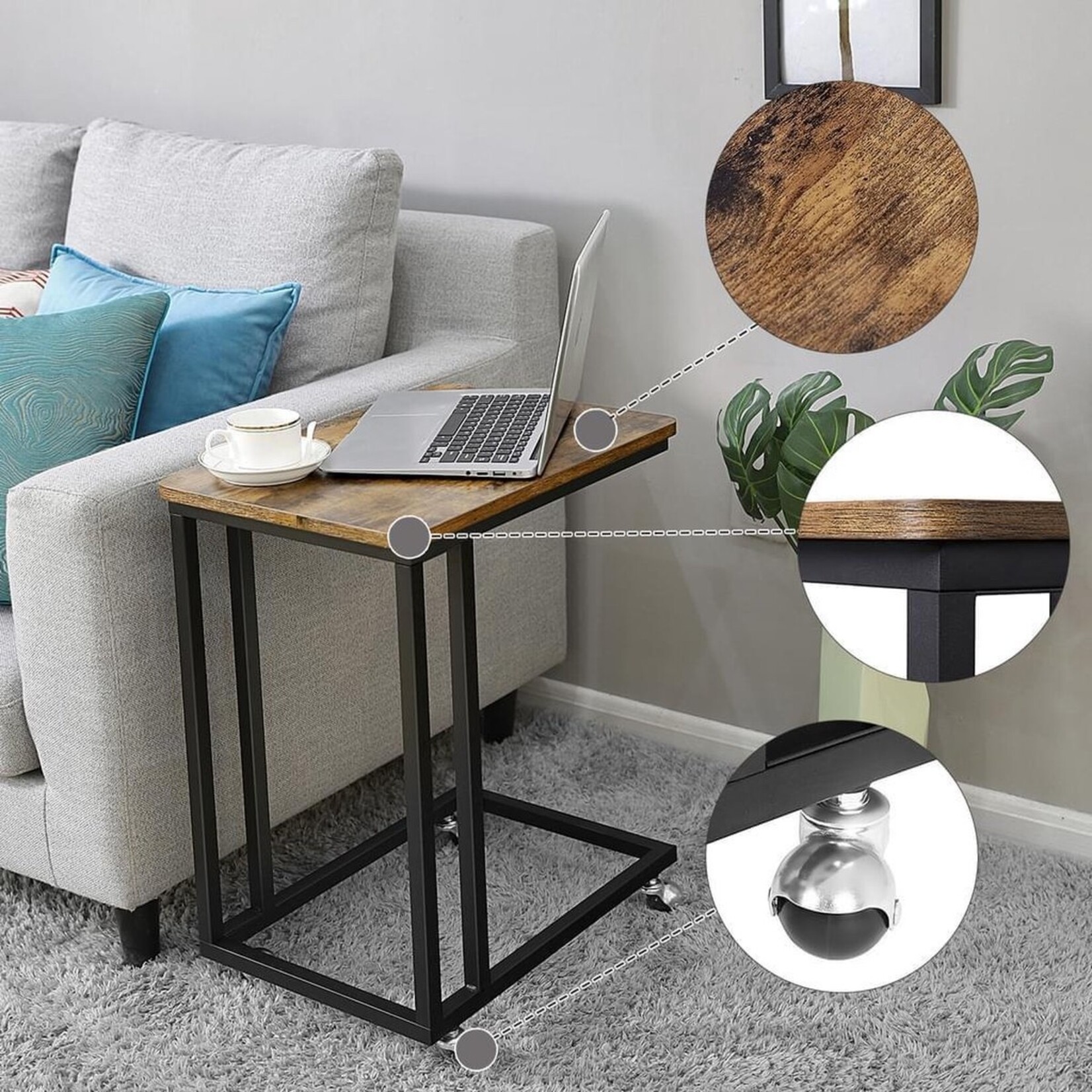 Parya - Side Table On Wheels -  50x35x60 cm- Black