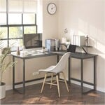 Parya Home Parya desk, L-shaped computer desk with movable monitor mount, corner desk, office, study, gaming, space saving, easy installation, metal, black