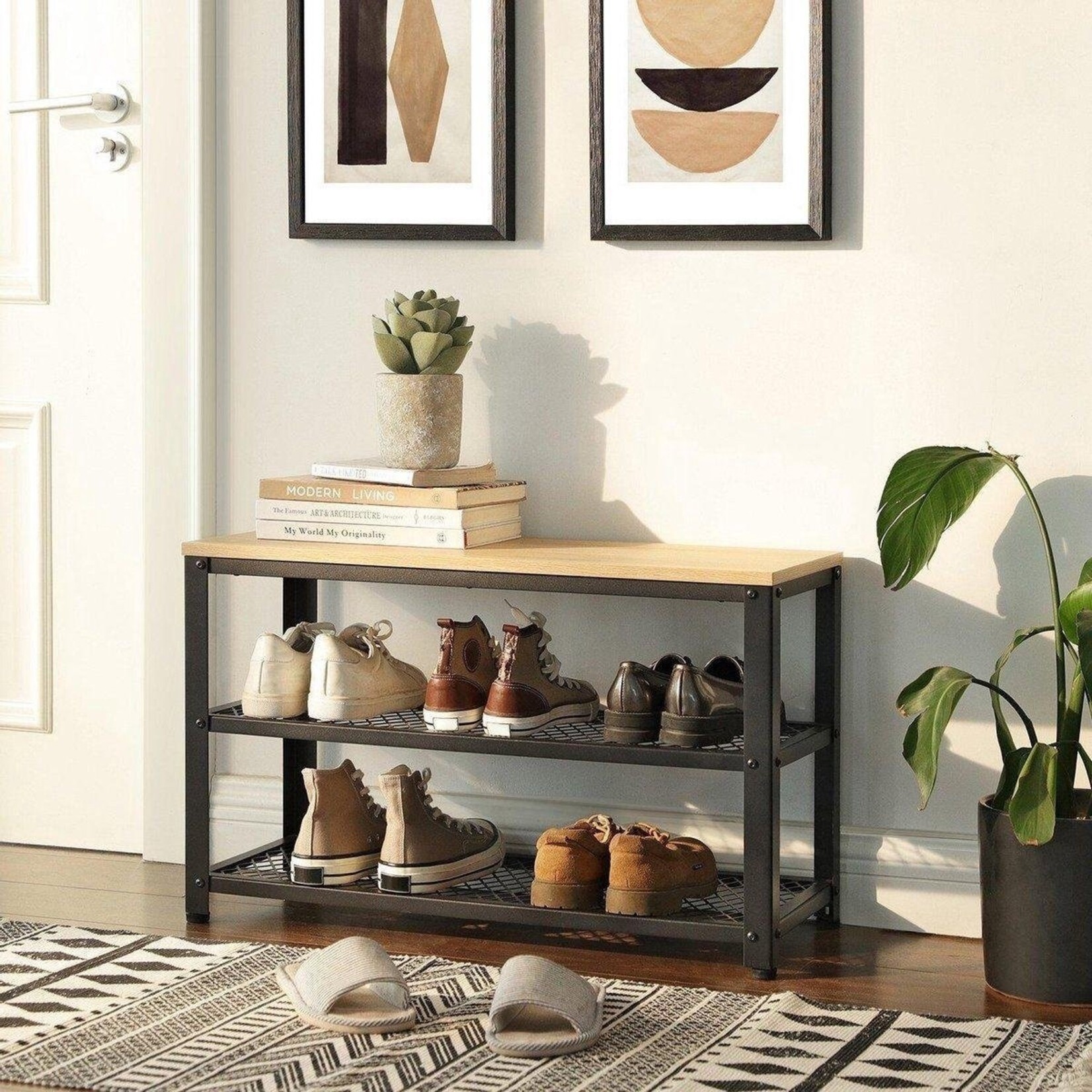 Parya Home - Shoenenrek - Hout & Metaal - Zwart