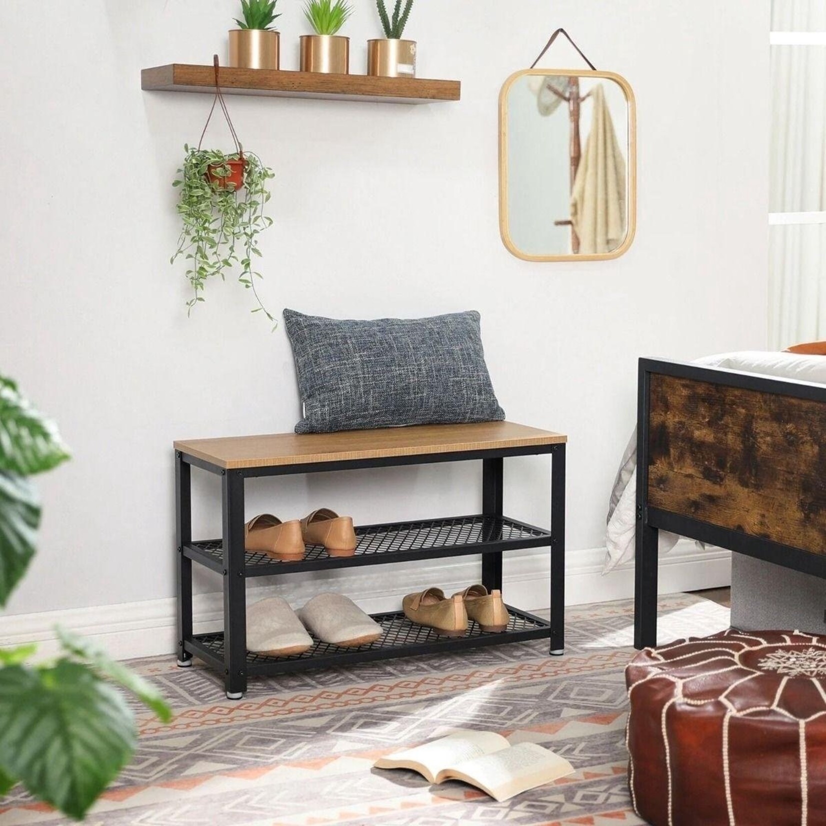 Parya Home - Shoe Rack - Wood & Metal - Black